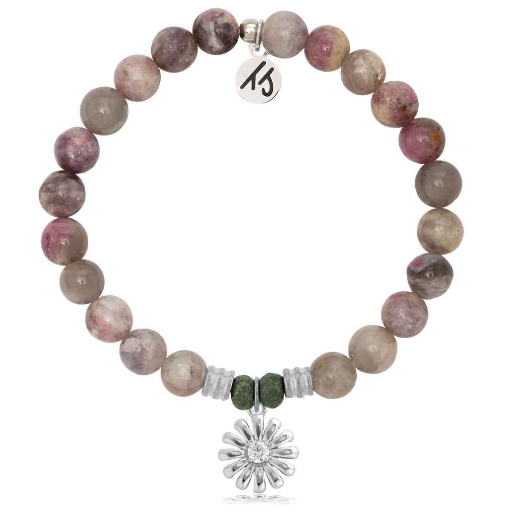 Pink Tourmaline Stone Bracelet with Daisy Sterling Silver Charm