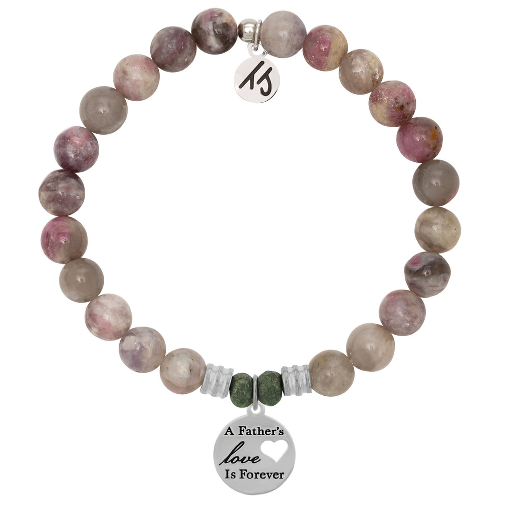 Pink Tourmaline Stone Bracelet with Father's Love Sterling Silver Charm
