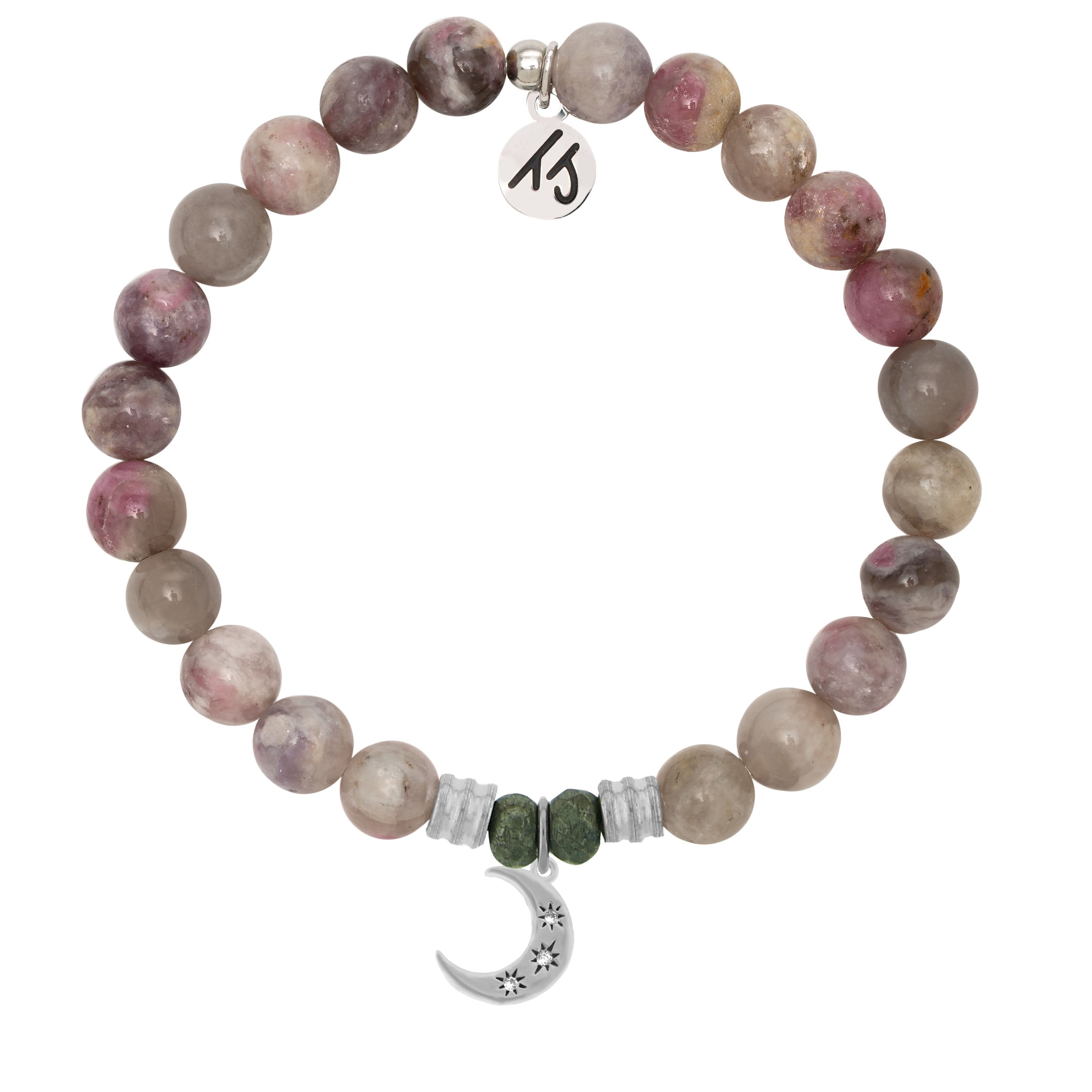 Pink Tourmaline Stone Bracelet with Friendship Stars Sterling Silver Charm