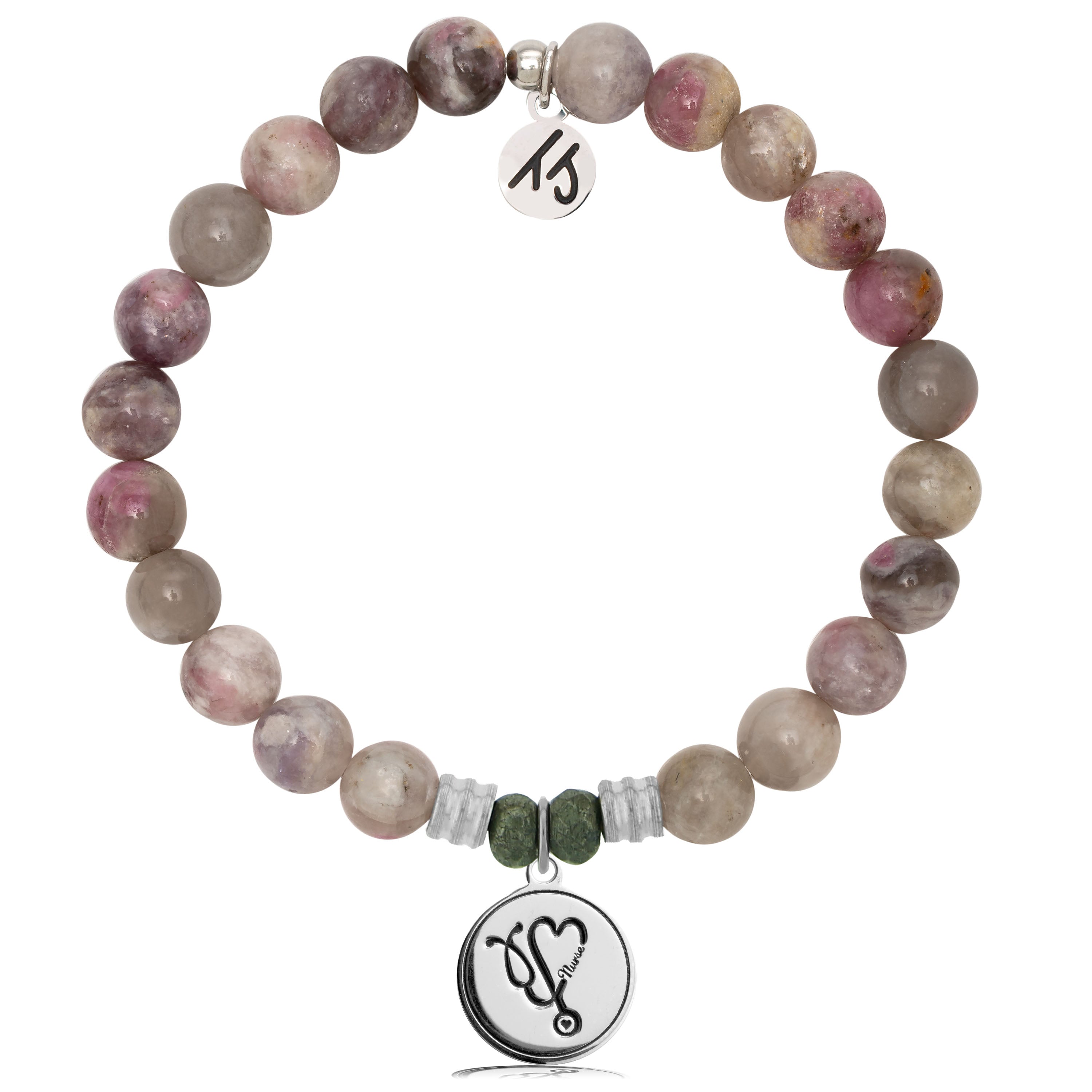 Pink Tourmaline Stone Bracelet with Nurse Sterling Silver Charm