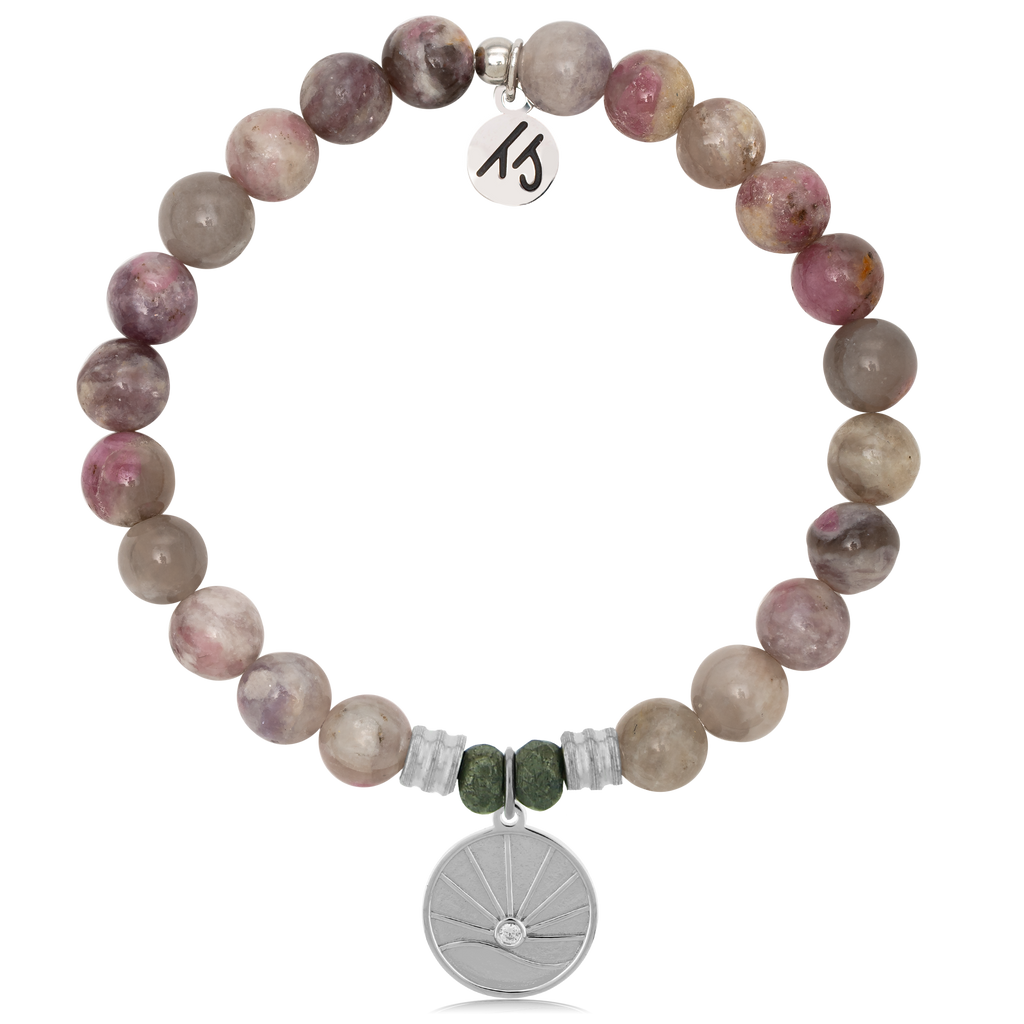 Pink Tourmaline Stone Bracelet with Salt Water Heals Sterling Silver Charm