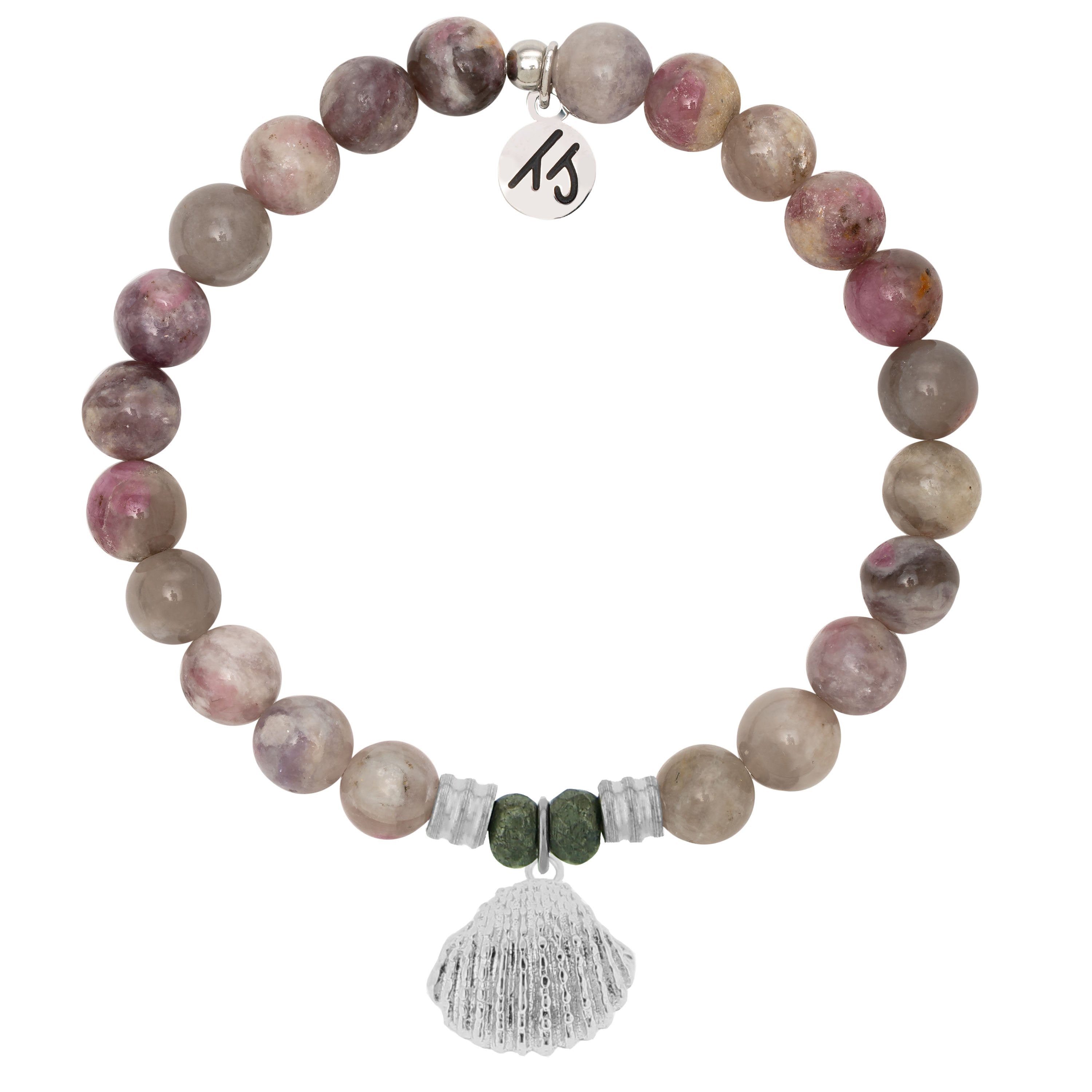 Pink Tourmaline Stone Bracelet with Seashell Sterling Silver Charm