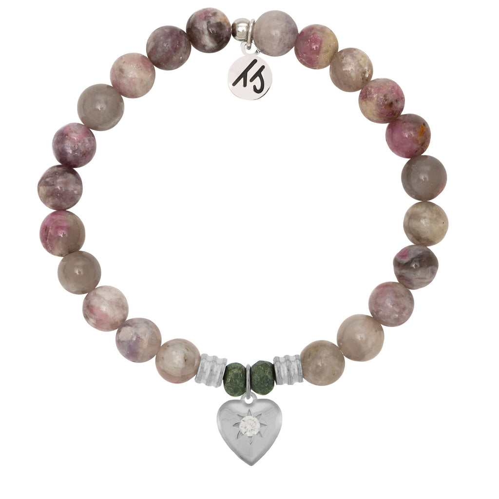Pink Tourmaline Stone Bracelet with Self Love Sterling Silver Charm