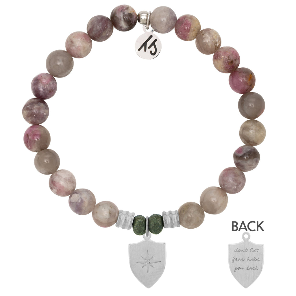 Pink Tourmaline Stone Bracelet with Shield of Strength Sterling Silver Charm