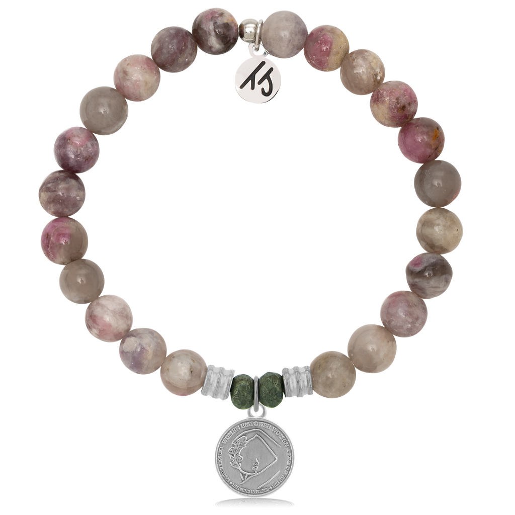 Pink Tourmaline Stone Bracelet with We Are Strong Sterling Silver Charm