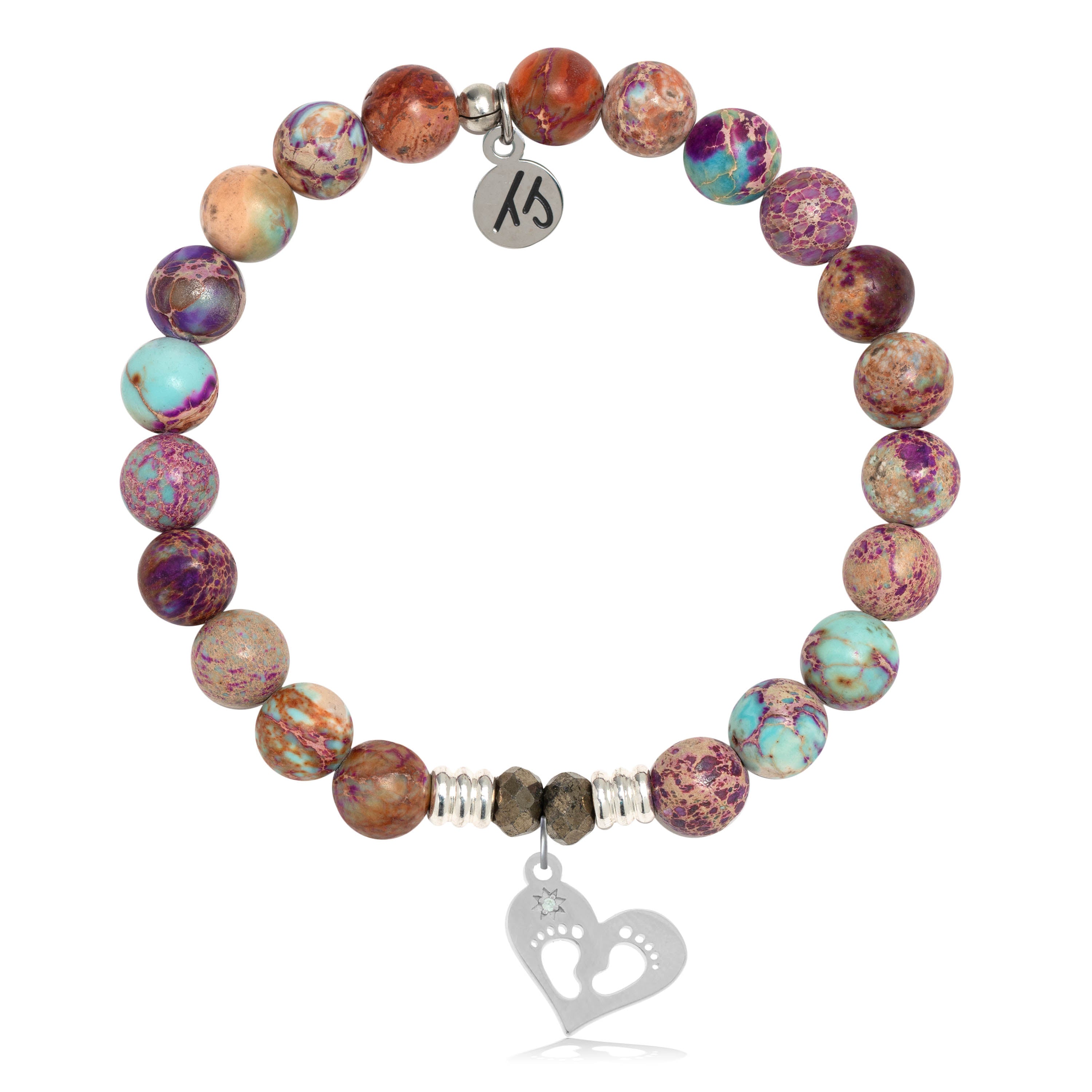 Purple Jasper Stone Bracelet with Baby Feet Sterling Silver Charm