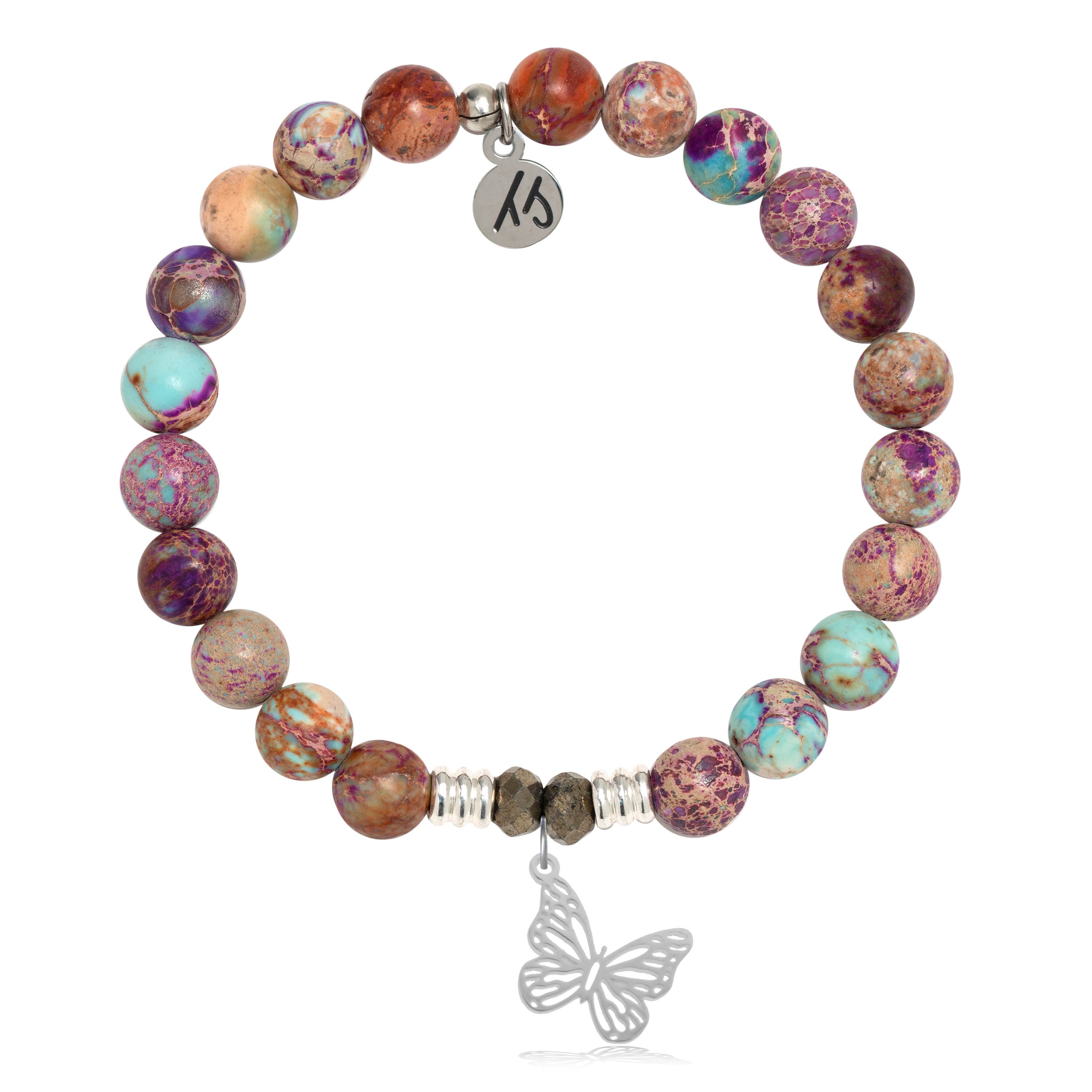 Purple Jasper Stone Bracelet with Butterfly Sterling Silver Charm