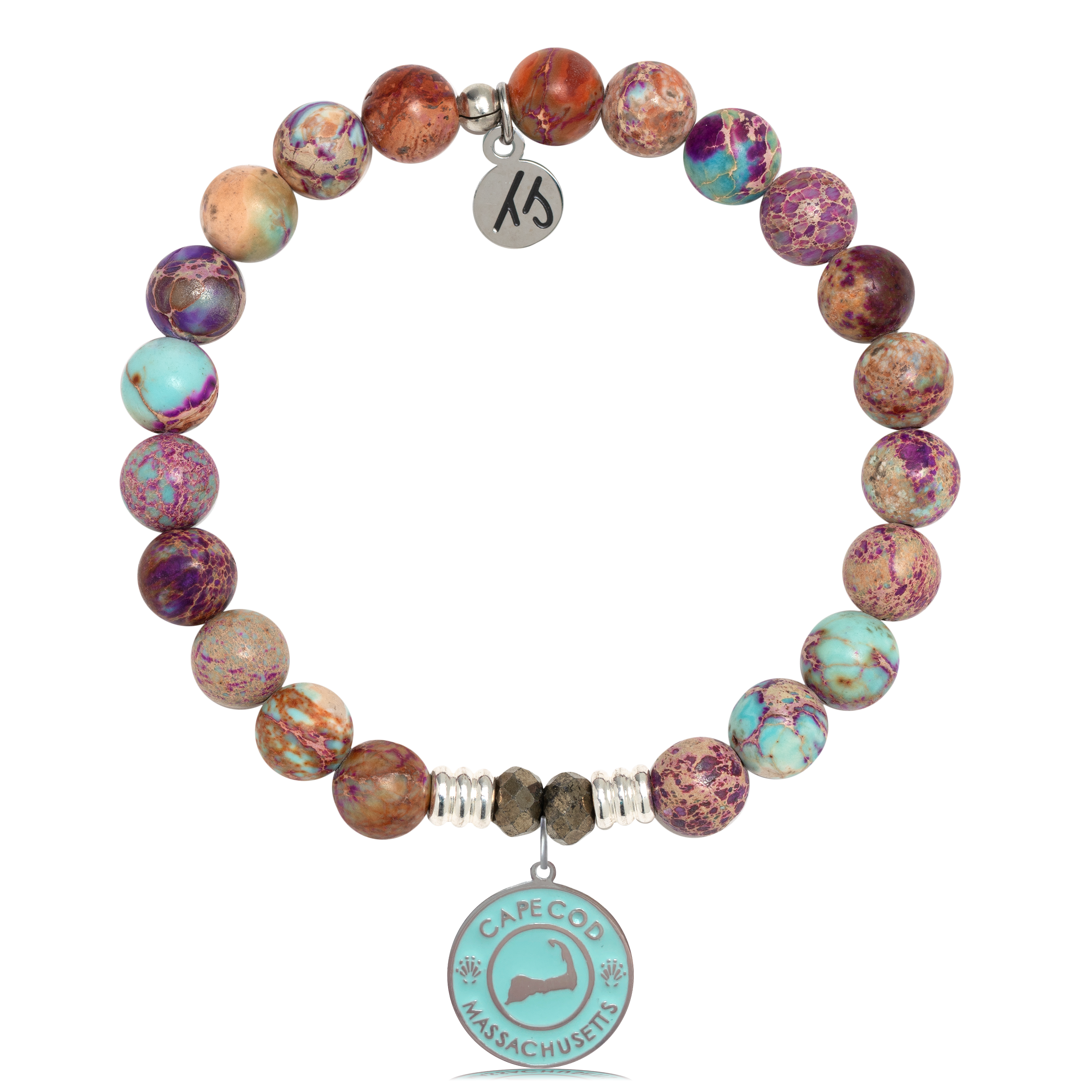 Purple Jasper Stone Bracelet with Cape Cod Enamel Sterling Silver Charm