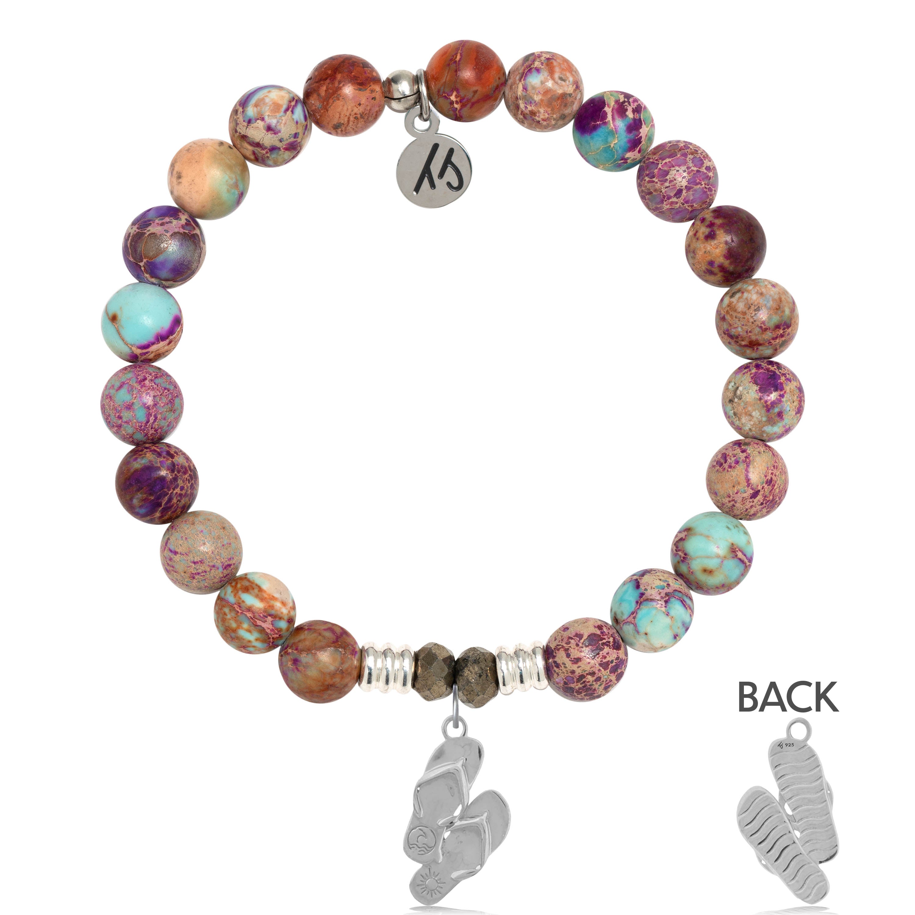 Purple Jasper Stone Bracelet with Flip Flop Sterling Silver Charm