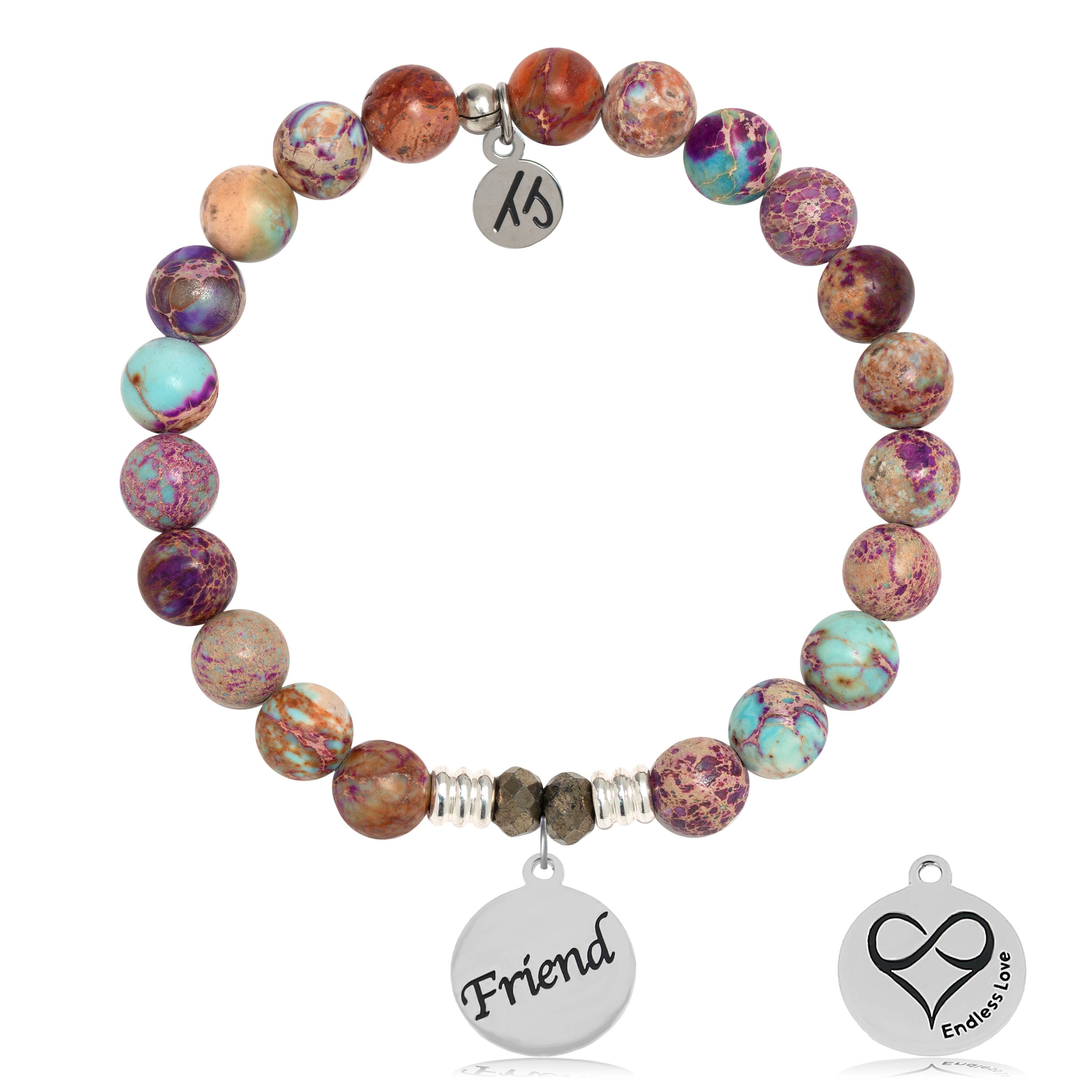 Purple Jasper Stone Bracelet with Friend Endless Love Sterling Silver Charm