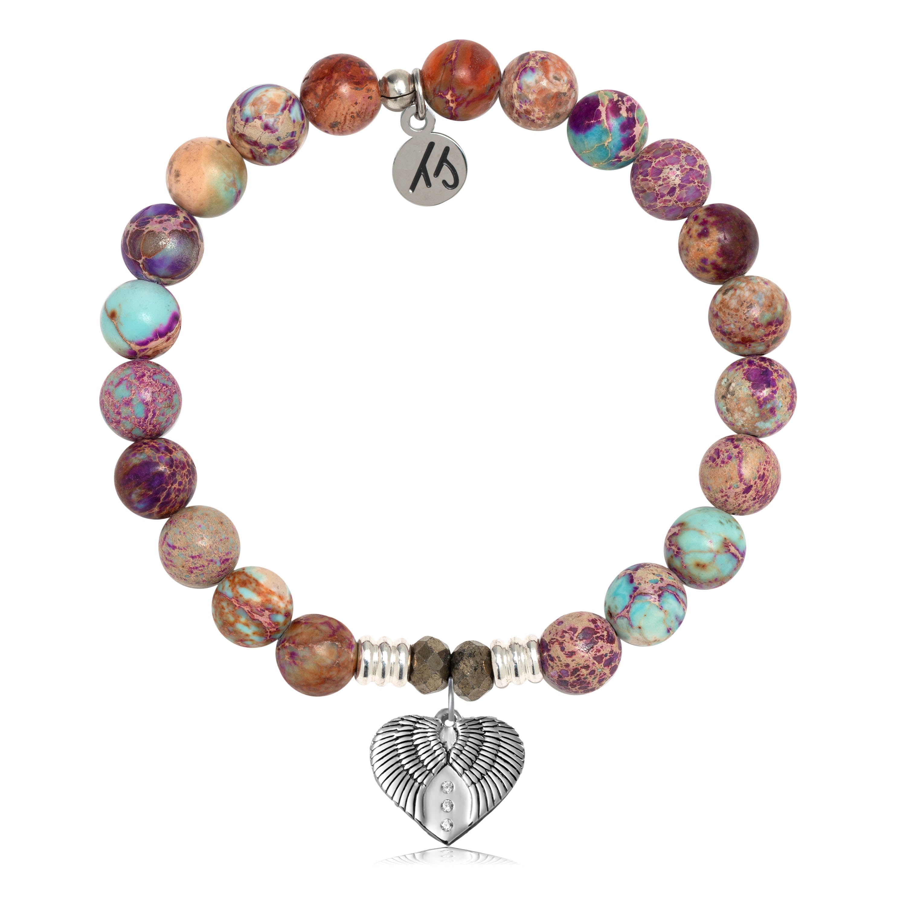 Purple Jasper Stone Bracelet with Heart of Angels Sterling Silver Charm