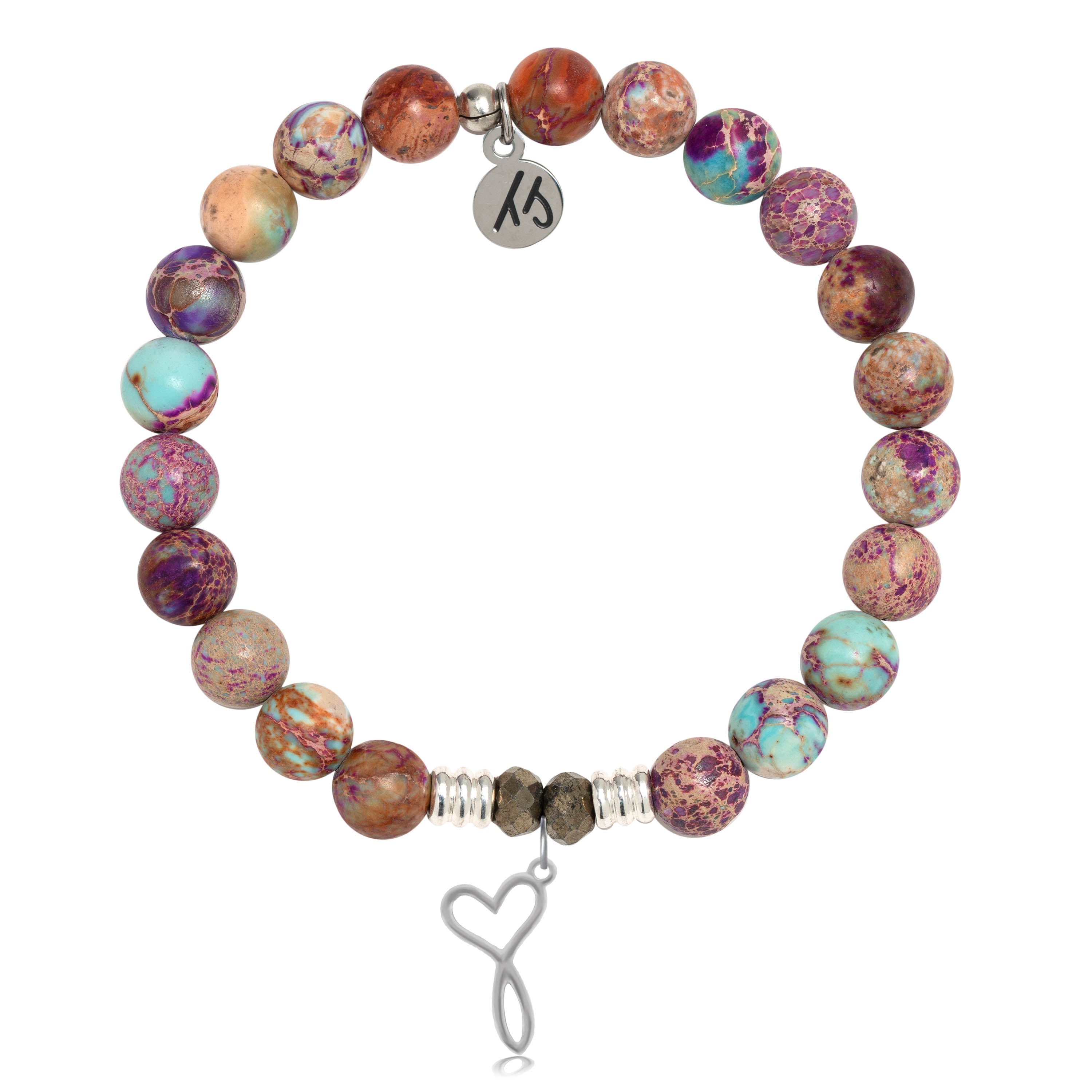 Purple Jasper Stone Bracelet with Infinity Heart Sterling Silver Charm
