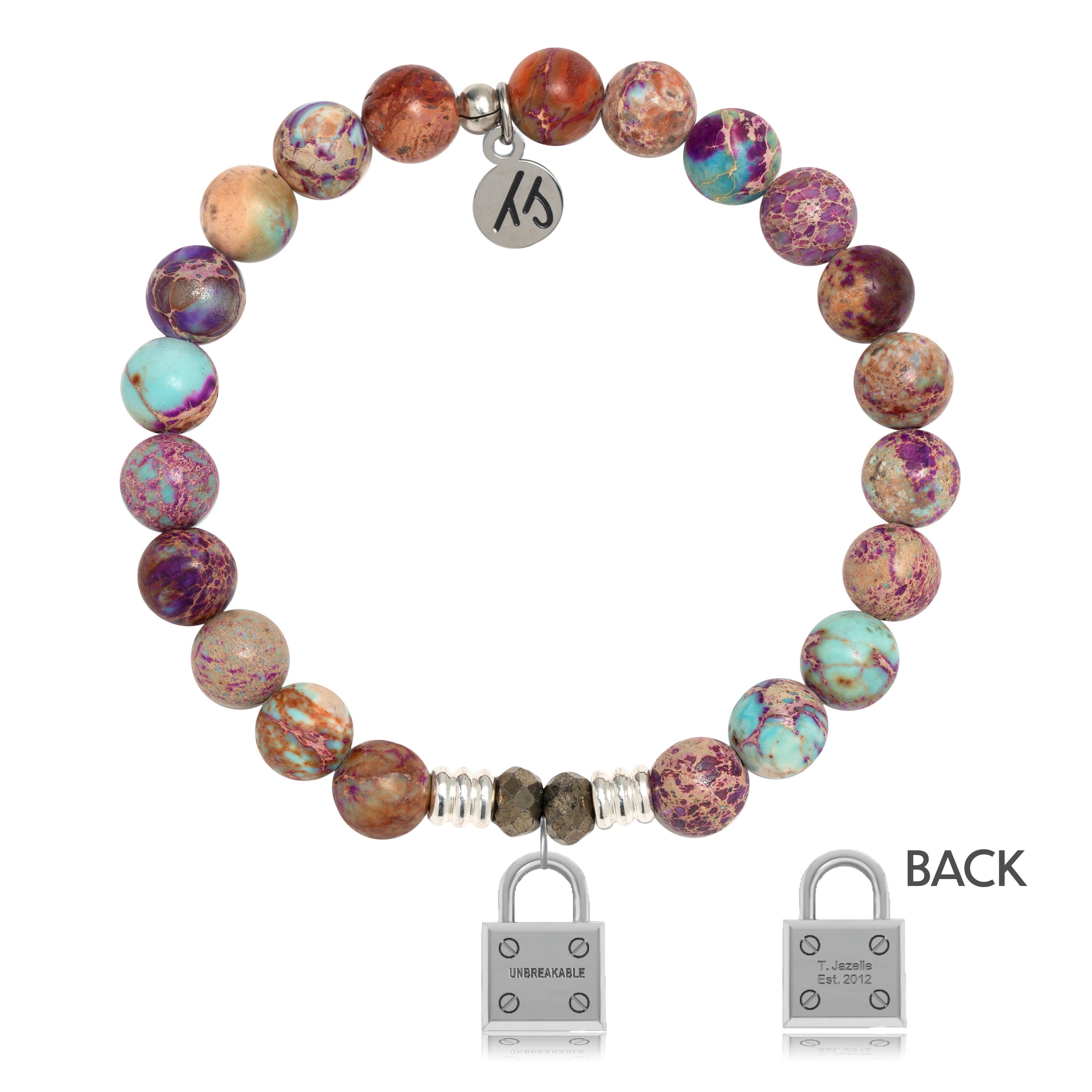Purple Jasper Stone Bracelet with Unbreakable Sterling Silver Charm