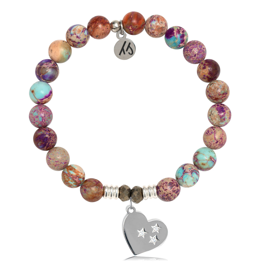 Purple Jasper Stone Bracelet with Wishing Heart Sterling Silver Charm