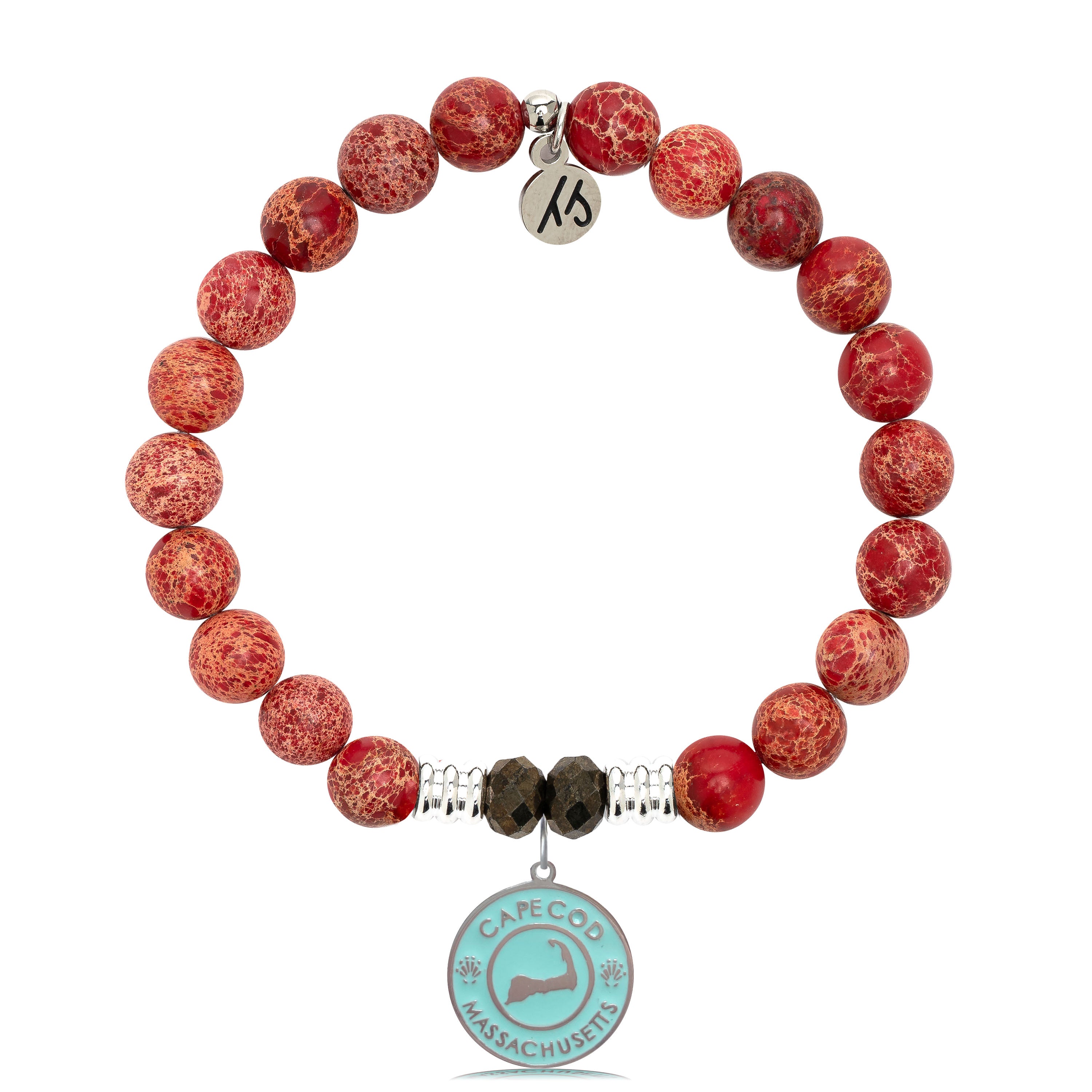 Red Jasper Stone Bracelet with Cape Cod Enamel Sterling Silver Charm