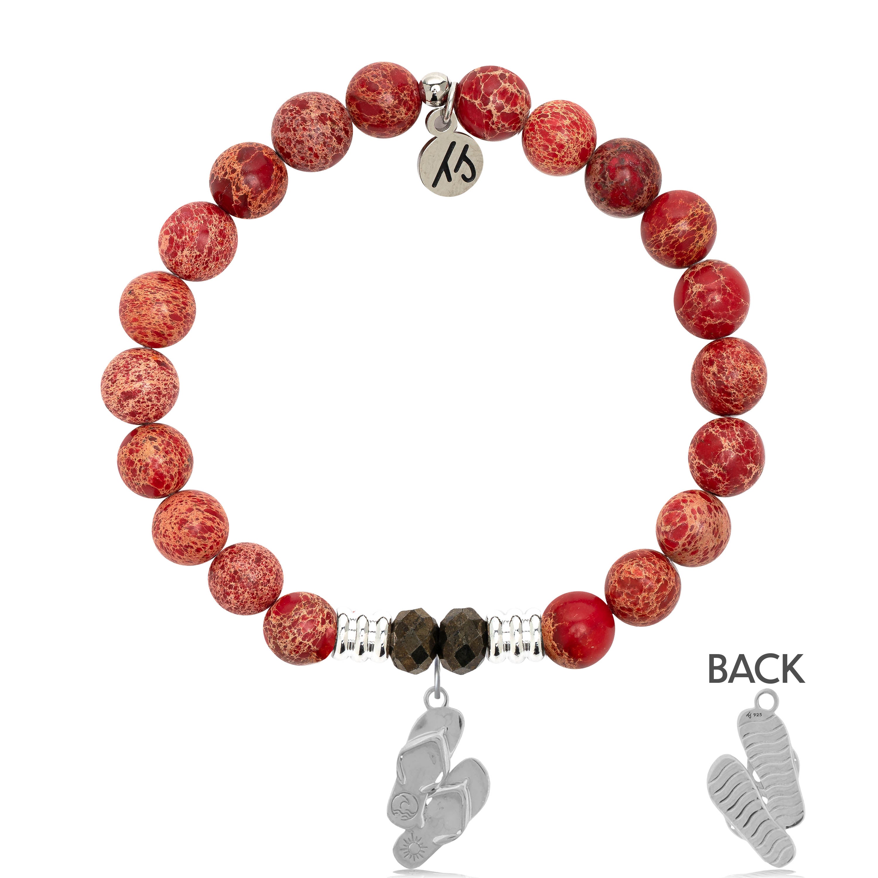 Red Jasper Stone Bracelet with Flip Flop Sterling Silver Charm