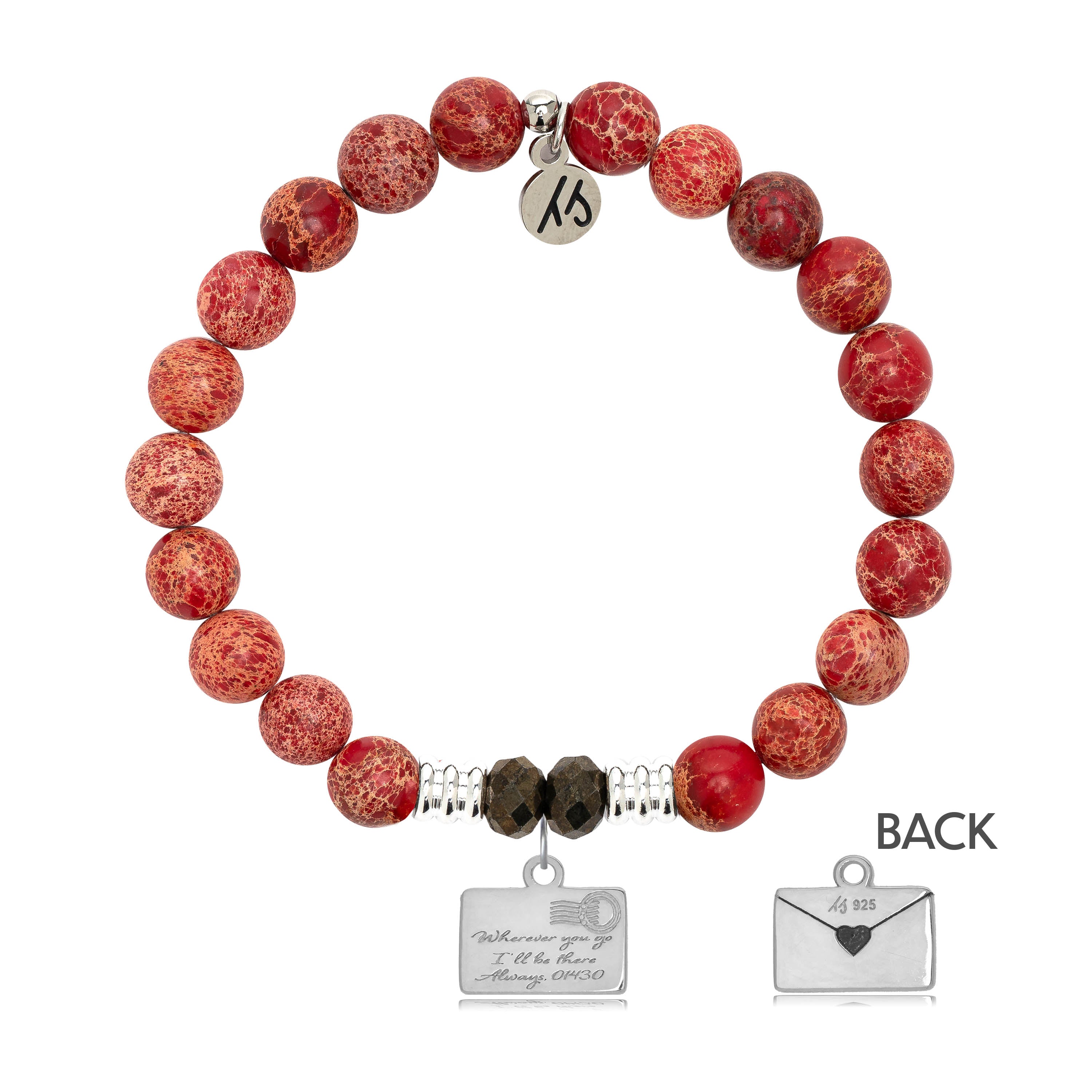 Red Jasper Stone Bracelet with Love Letter Sterling Silver Charm