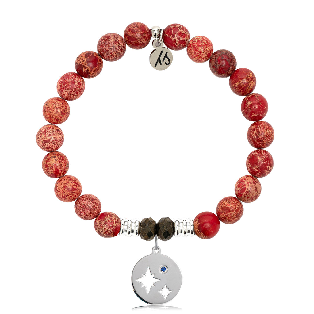 Red Jasper Stone Bracelet with Mother Son Sterling Silver Charm