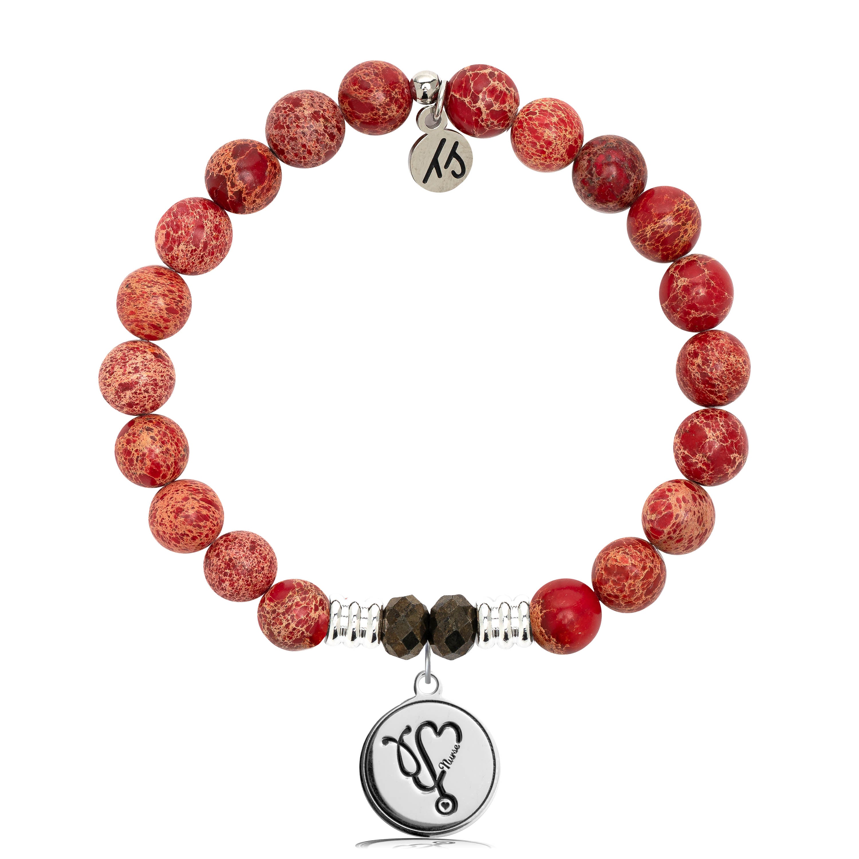 Red Jasper Stone Bracelet with Nurse Sterling Silver Charm
