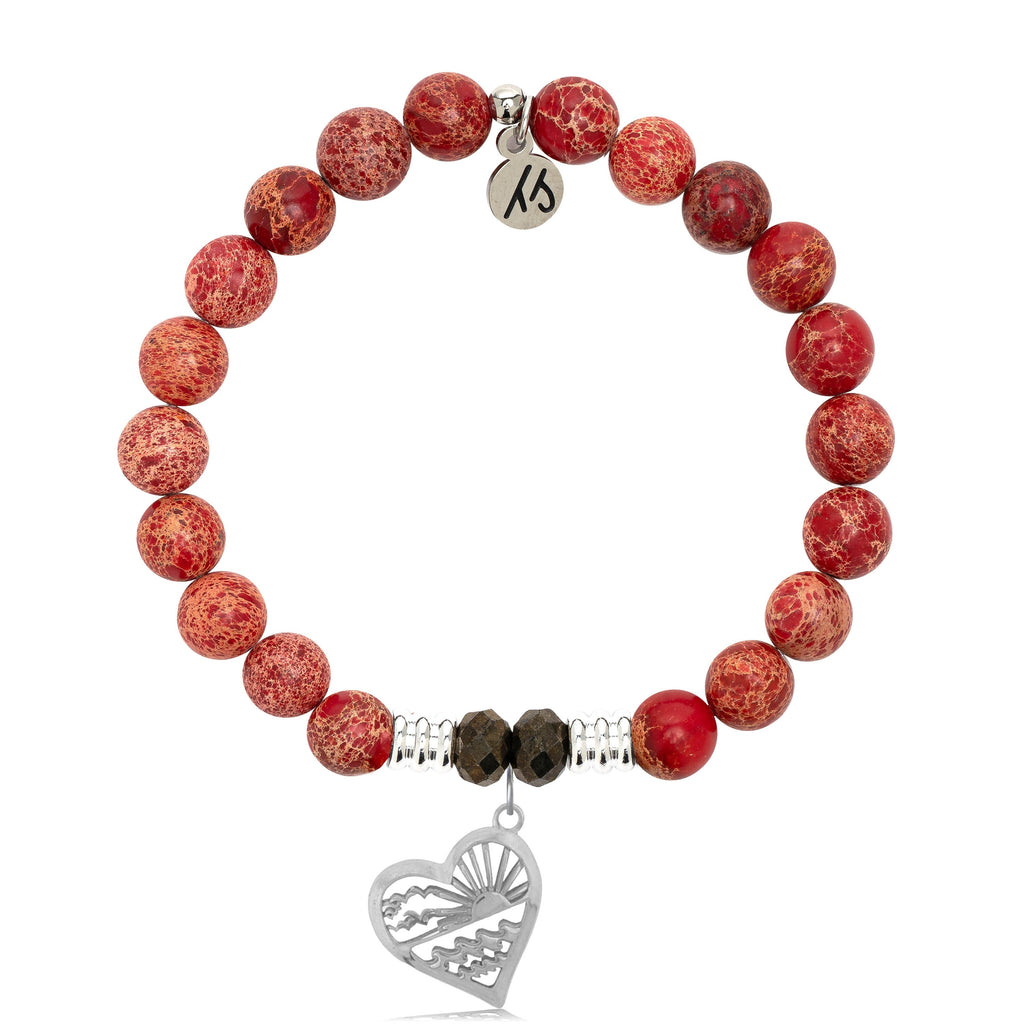 Red Jasper Stone Bracelet with Seas the Day Sterling Silver Charm