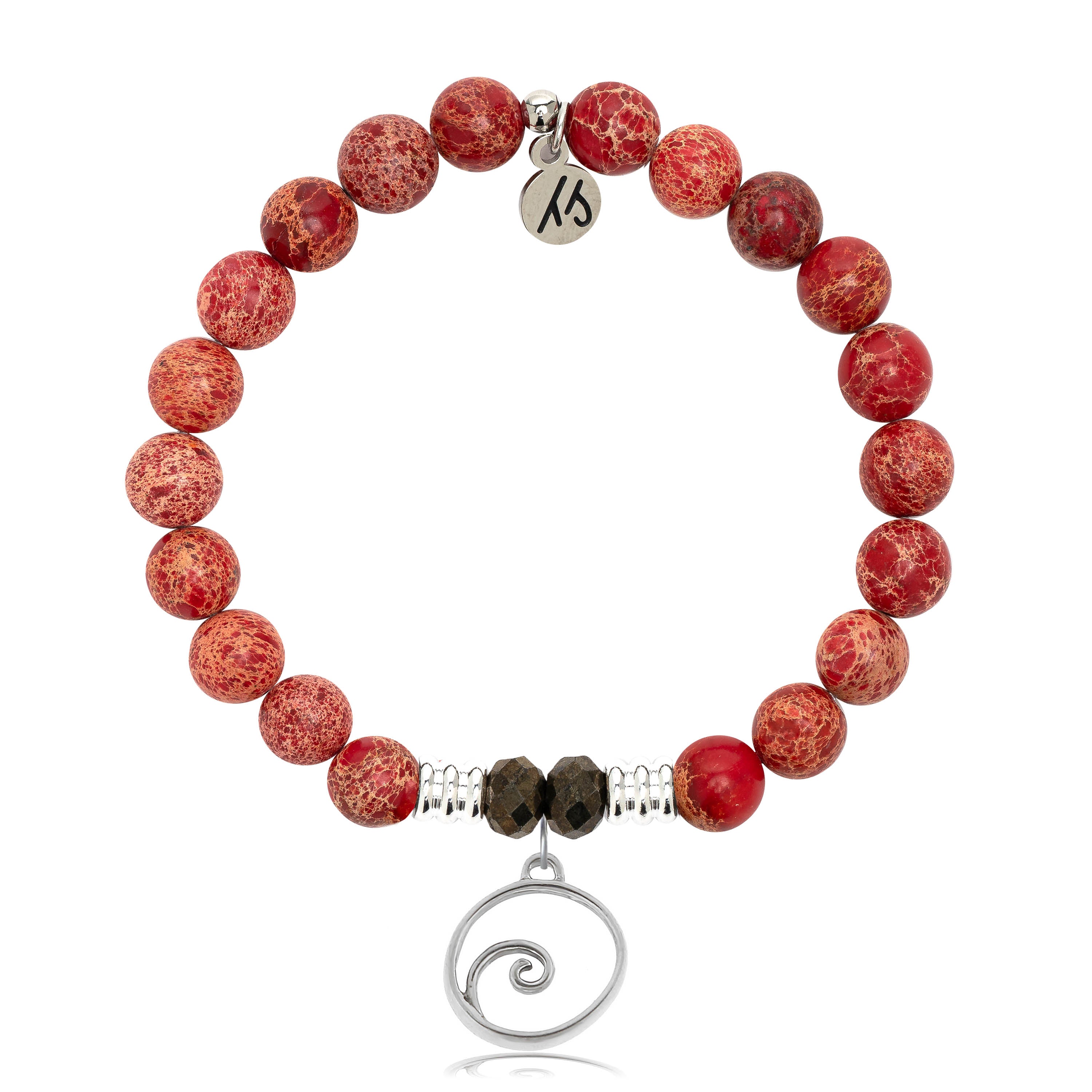 Red Jasper Stone Bracelet with Wave Sterling Silver Charm