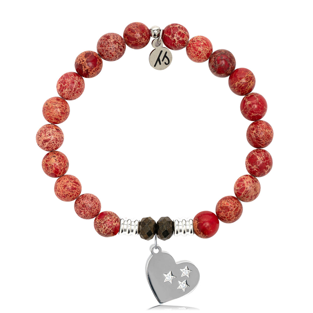 Red Jasper Stone Bracelet with Wishing Heart Sterling Silver Charm