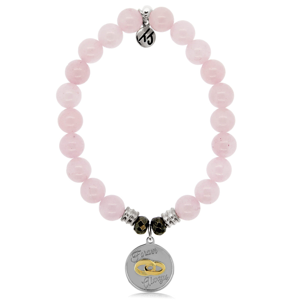 Rose Quartz Stone Bracelet with Always and Forever Sterling Silver Charm