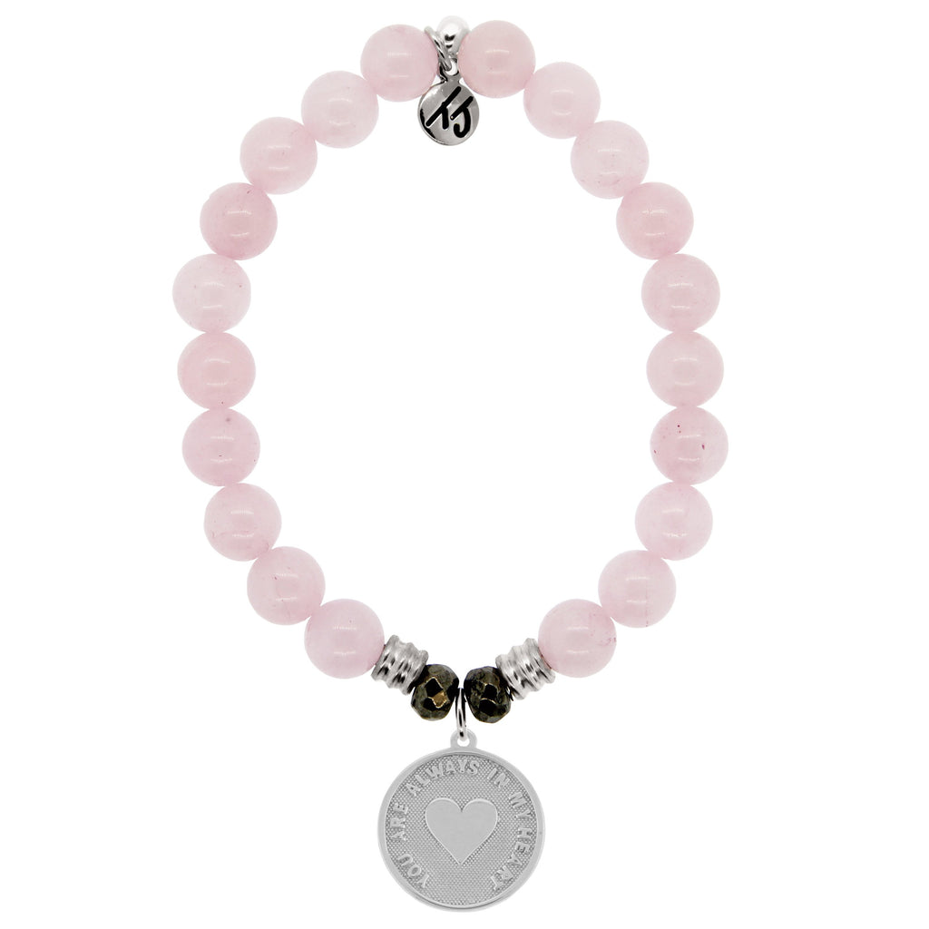 Rose Quartz Stone Bracelet with Always in my Heart Sterling Silver Charm