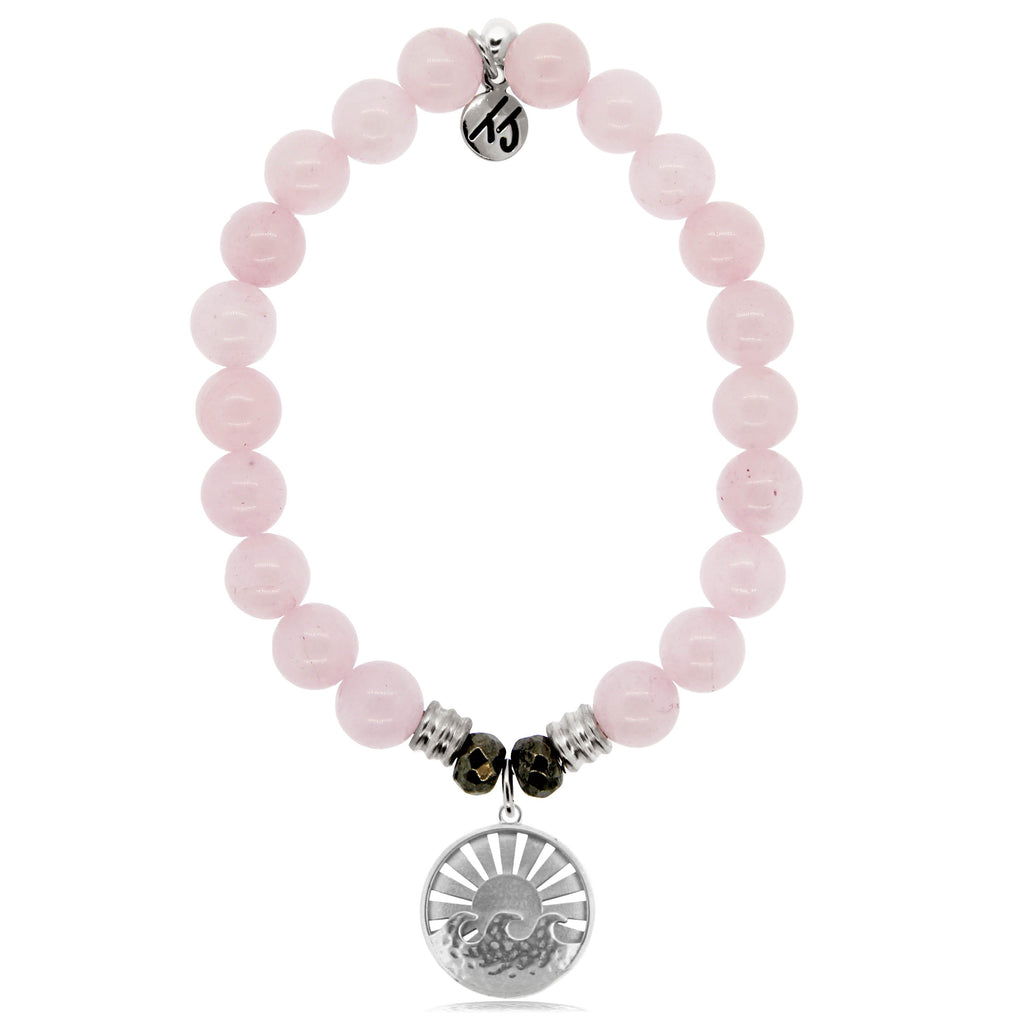 Rose Quartz Stone Bracelet with Go with the Waves Sterling Silver Charm
