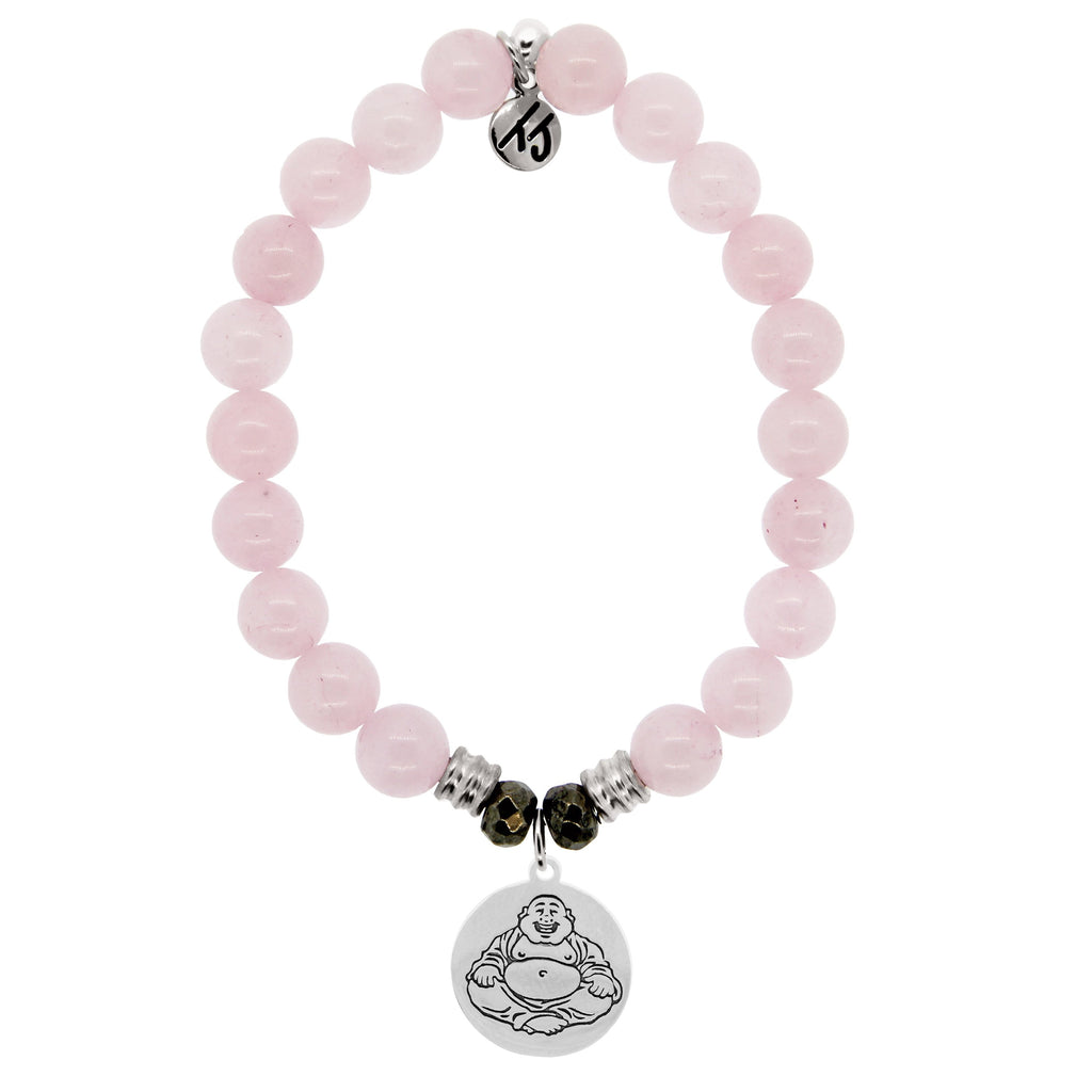 Rose Quartz Stone Bracelet with Happy Buddha Sterling Silver Charm