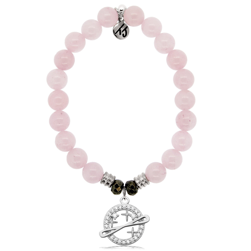 Rose Quartz Stone Bracelet with Infinity and Beyond Sterling Silver Charm