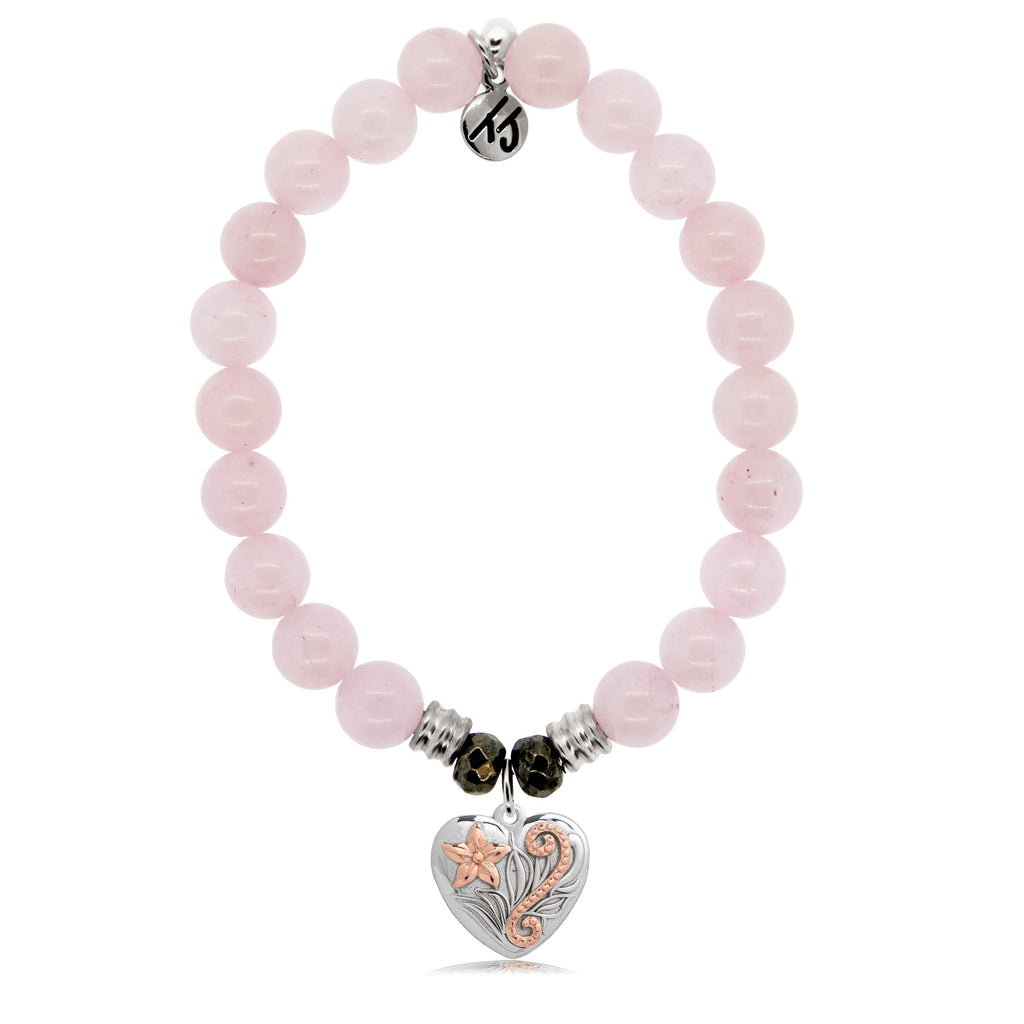 Rose Quartz Stone Bracelet with Renewal Heart Sterling Silver Charm
