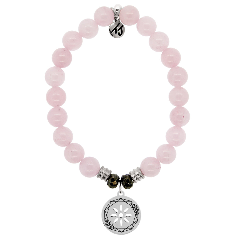 Rose Quartz Stone Bracelet with Thank You Sterling Silver Charm