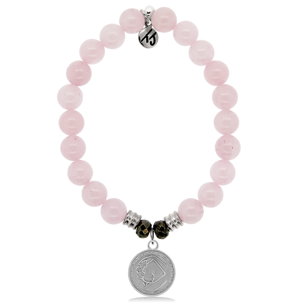Rose Quartz Stone Bracelet with We Are Strong Sterling Silver Charm