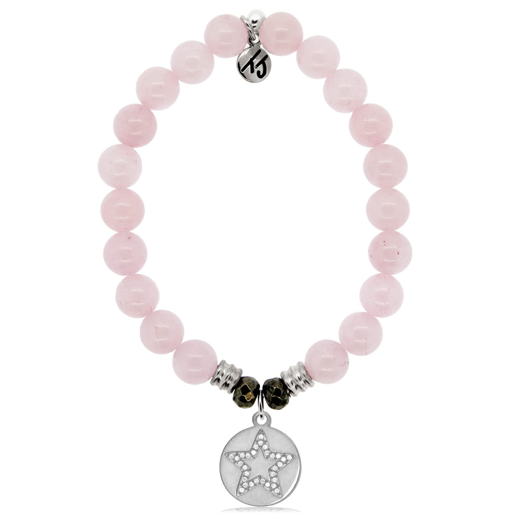 Rose Quartz Stone Bracelet with Wish on a Star Sterling Silver Charm