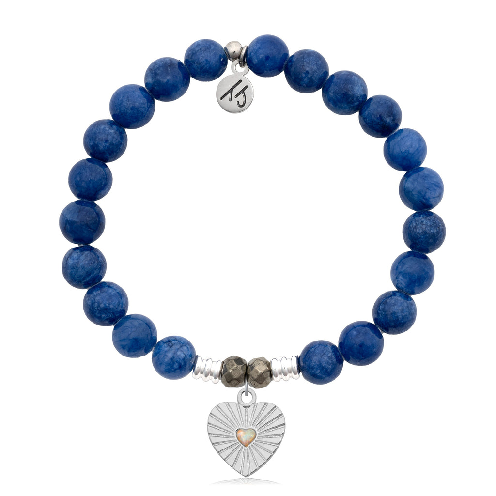Royal Jade Stone Bracelet with Heart Sterling Silver Charm