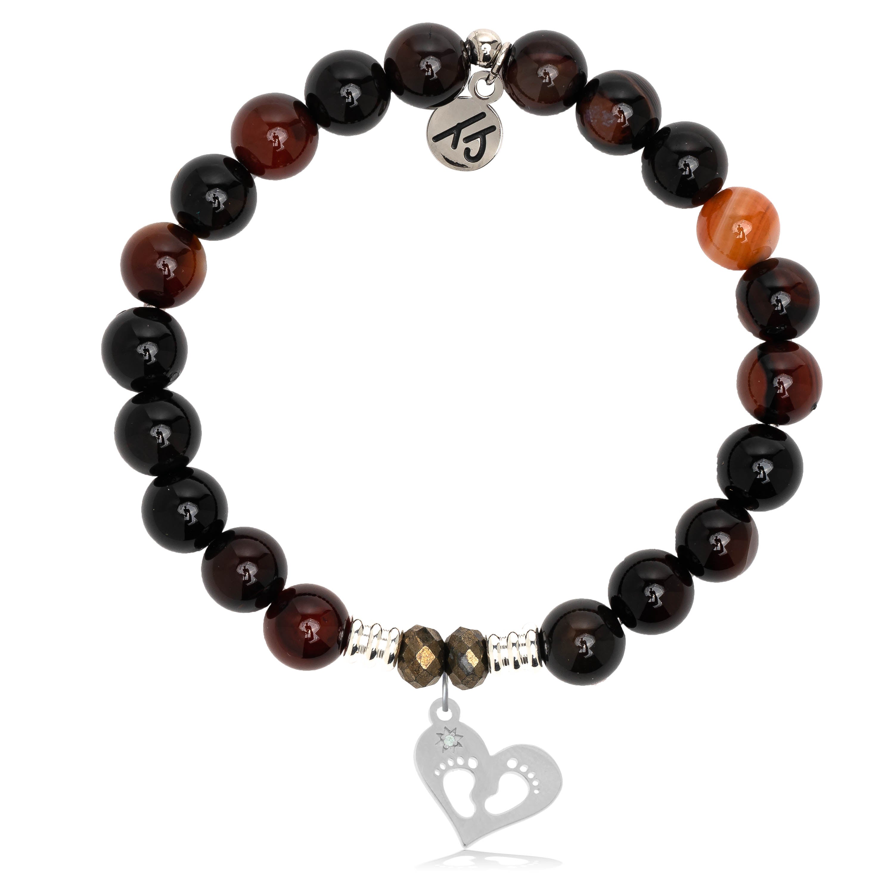 Sardonyx Stone Bracelet with Baby Feet Sterling Silver Charm