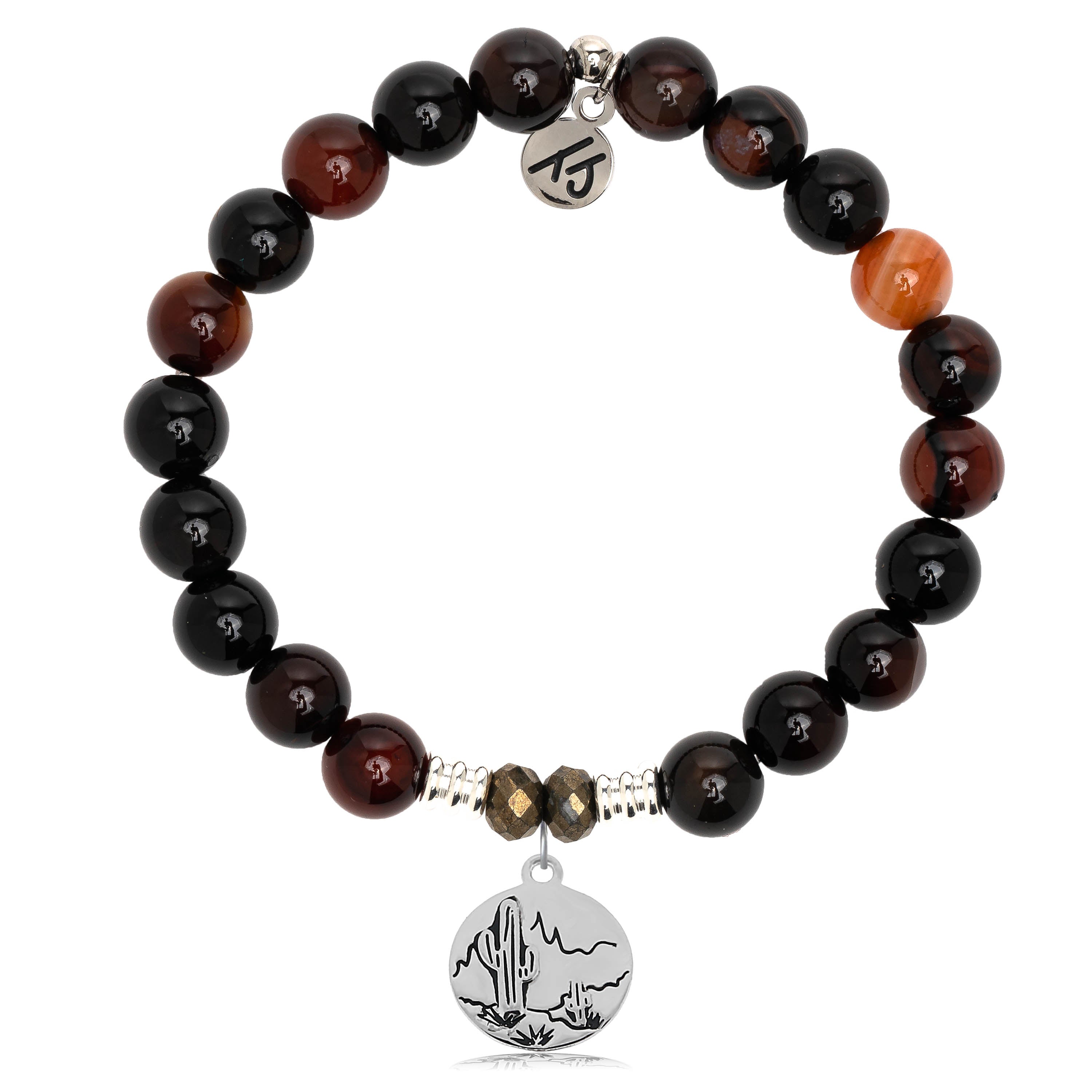 Sardonyx Stone Bracelet with Cactus Sterling Silver Charm