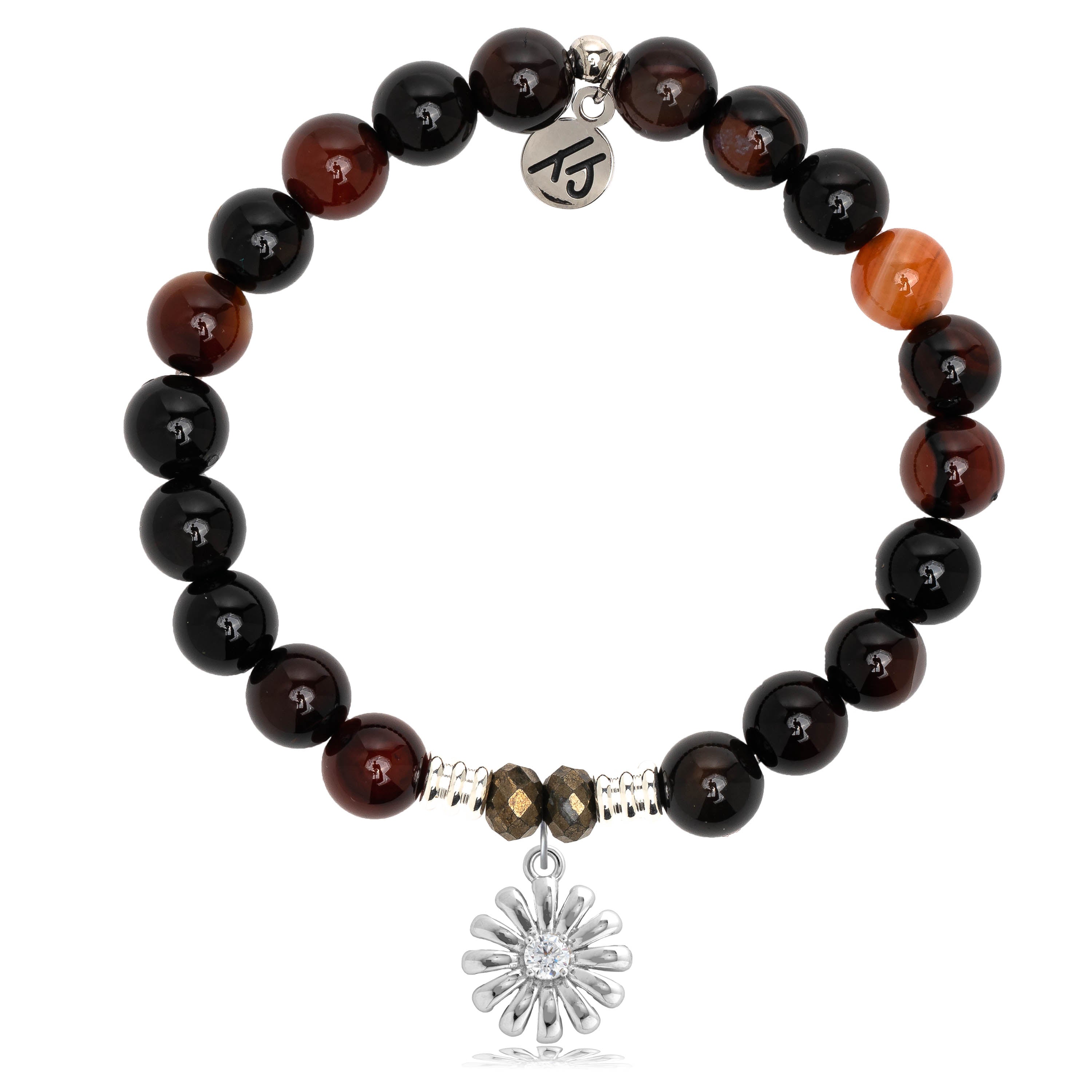 Sardonyx Stone Bracelet with Daisy Sterling Silver Charm