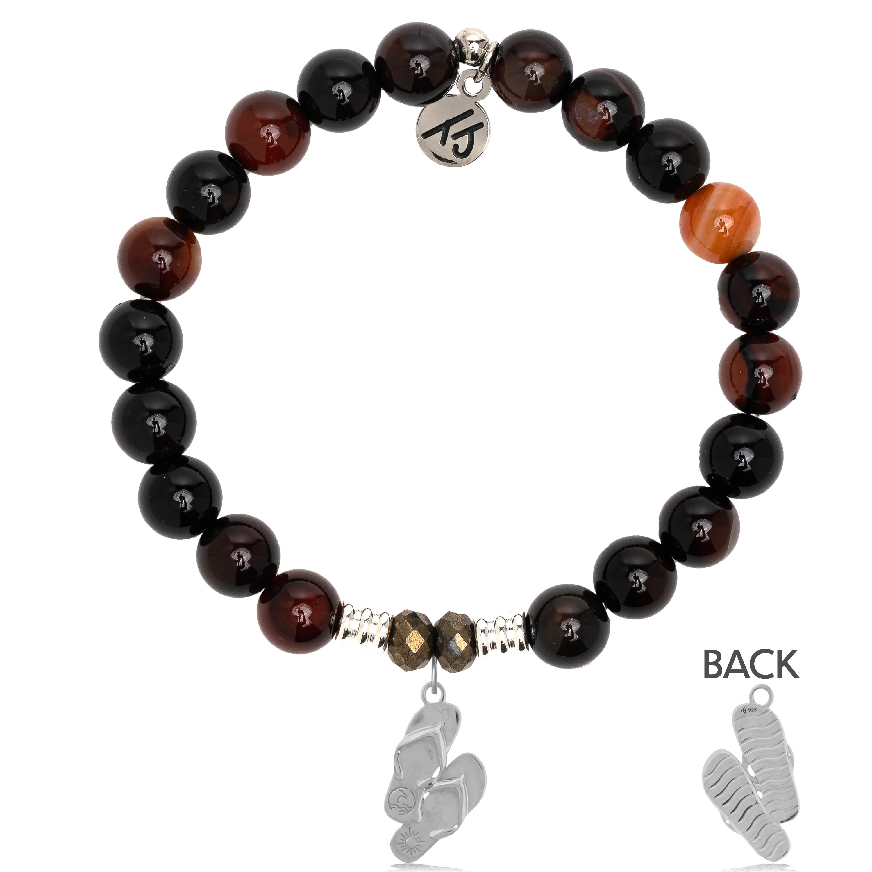 Sardonyx Stone Bracelet with Flip Flop Sterling Silver Charm