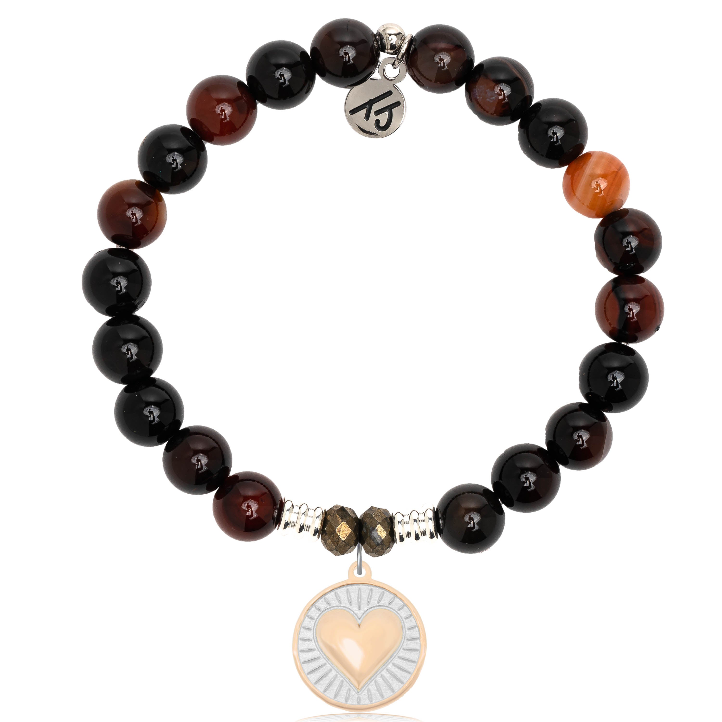 Sardonyx Stone Bracelet with Heart of Gold Sterling Silver Charm