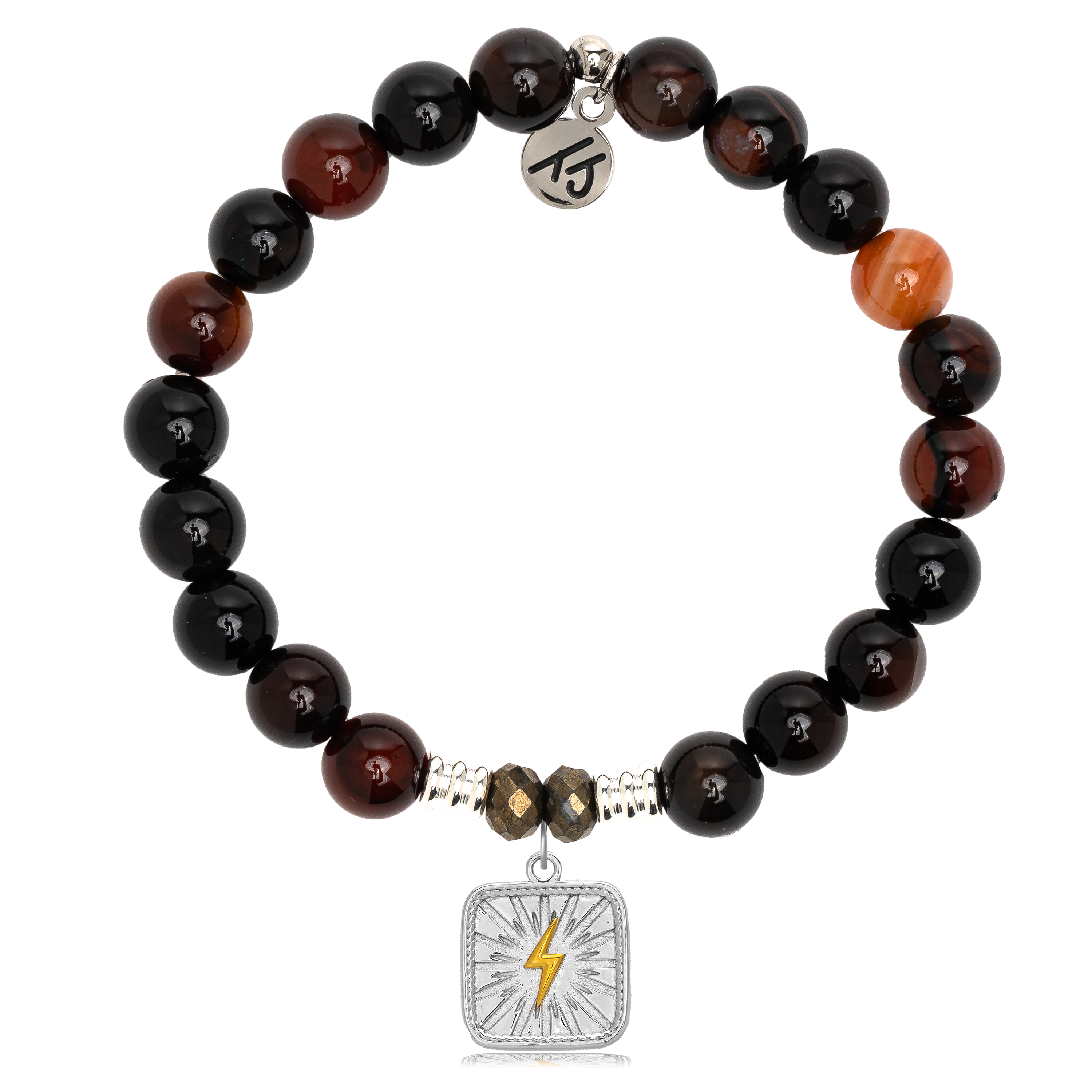 Sardonyx Stone Bracelet with Lightning Bolt Sterling Silver Charm