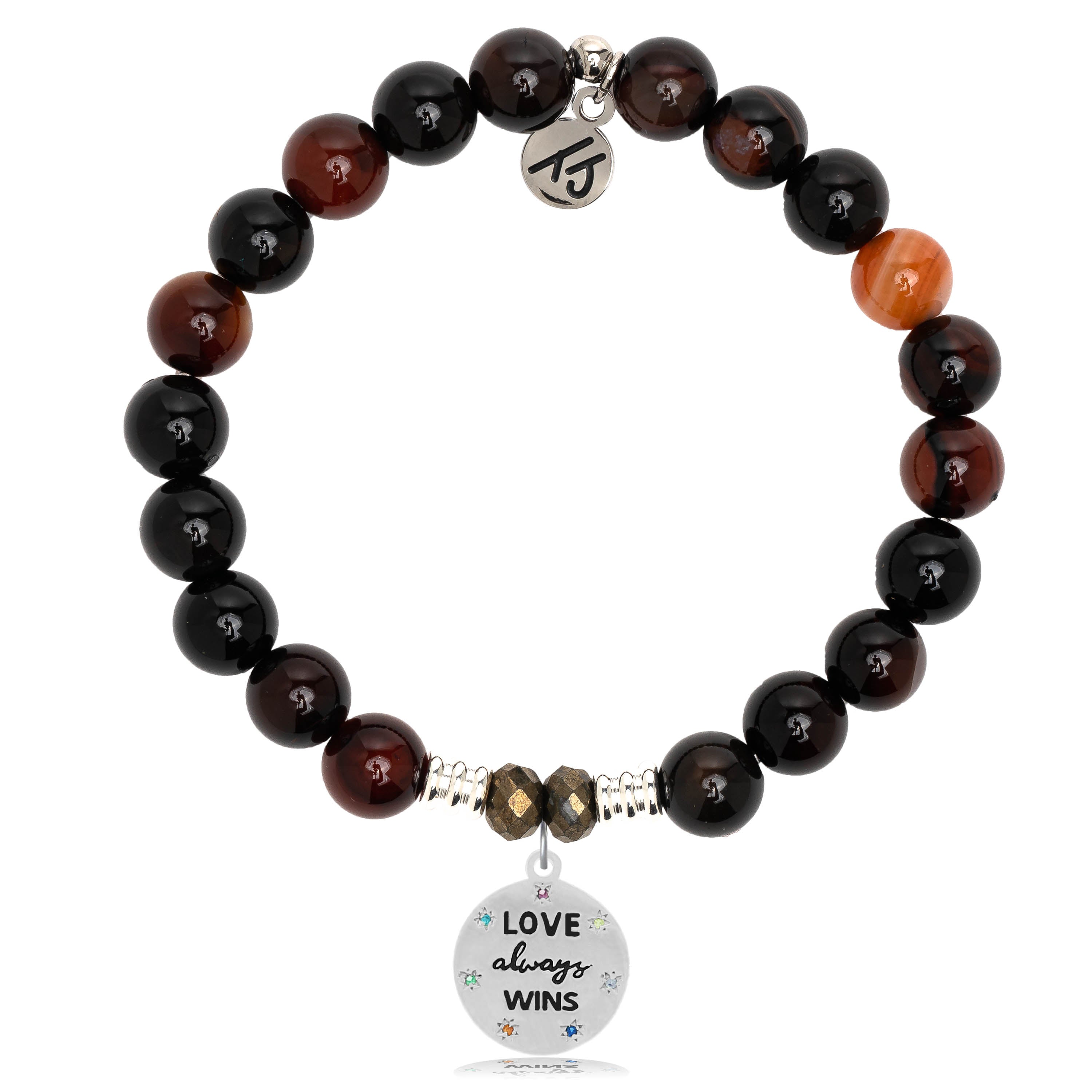 Sardonyx Stone Bracelet with Love Always Wins Sterling Silver Charm