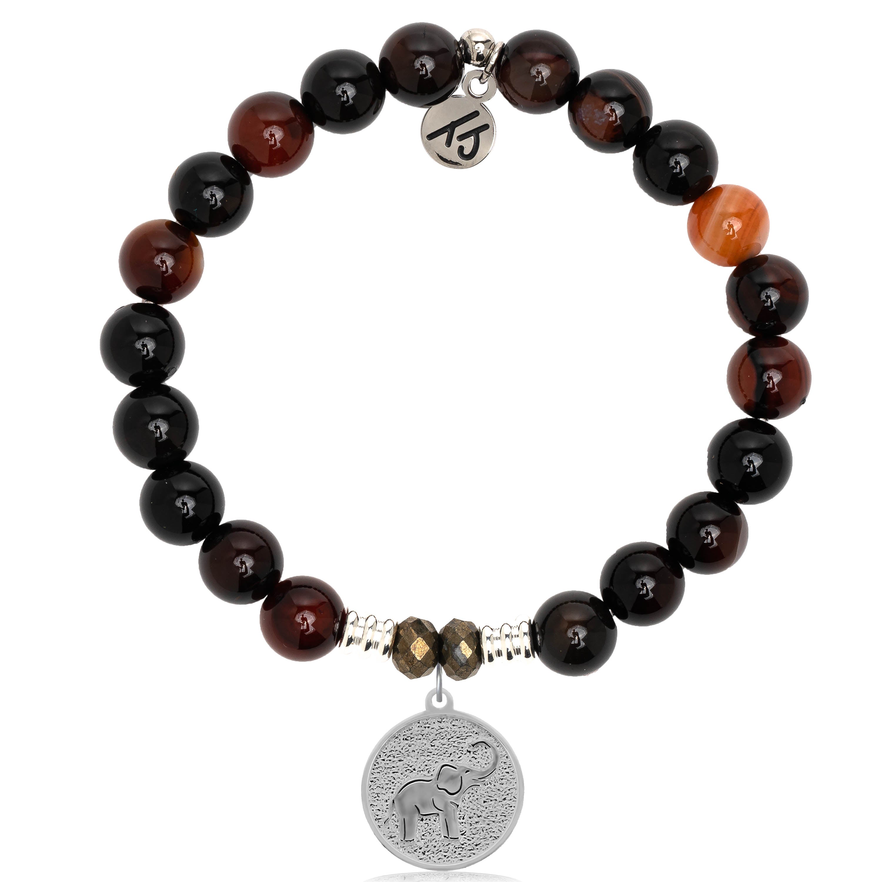 Sardonyx Stone Bracelet with Lucky Elephant Sterling Silver Charm