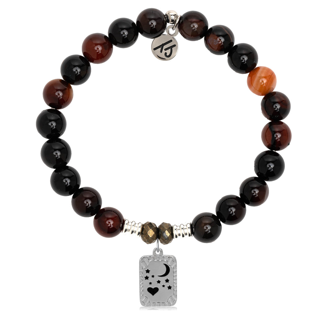 Sardonyx Stone Bracelet with Moon and Back Sterling Silver Charm