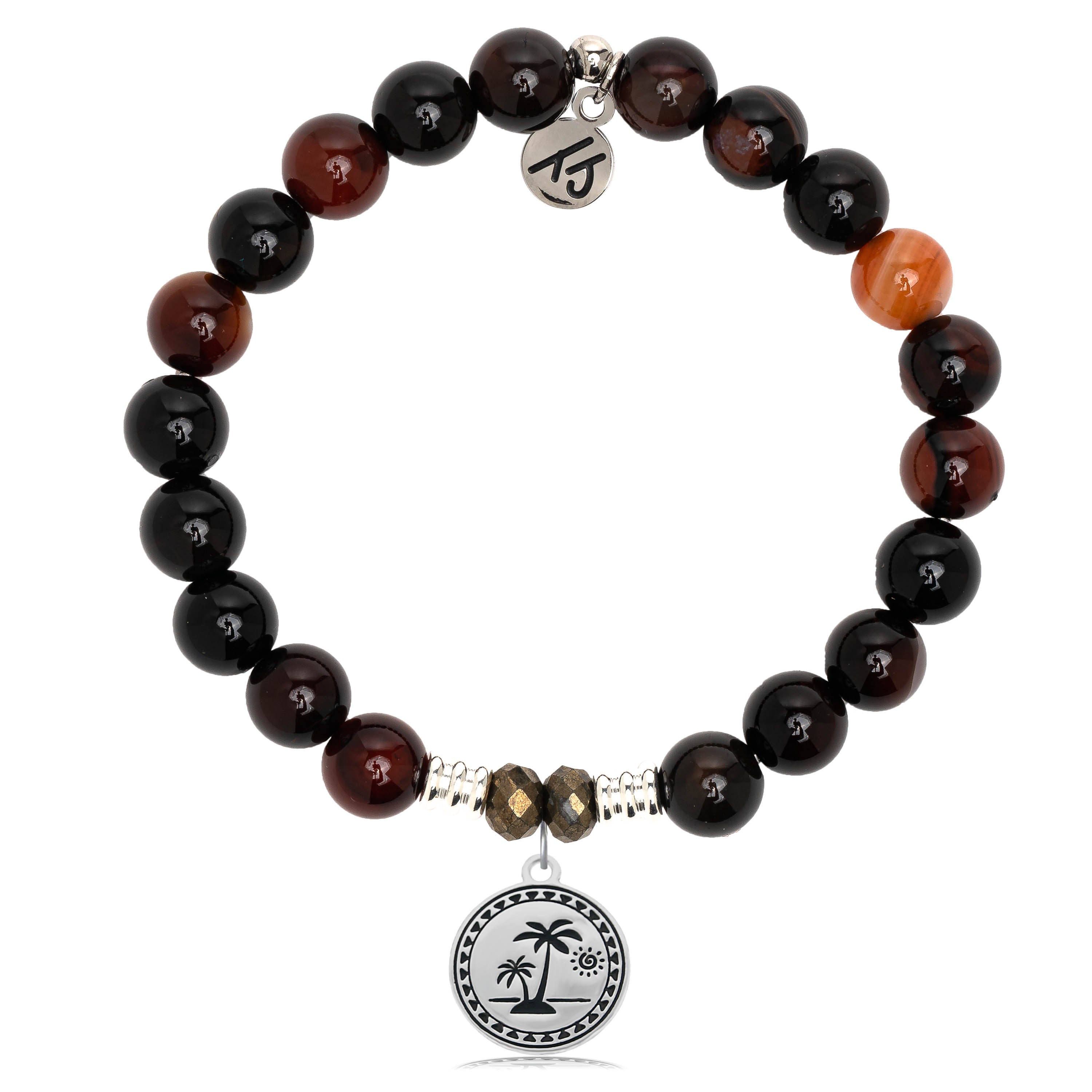 Sardonyx Stone Bracelet with Palm Tree Sterling Silver Charm