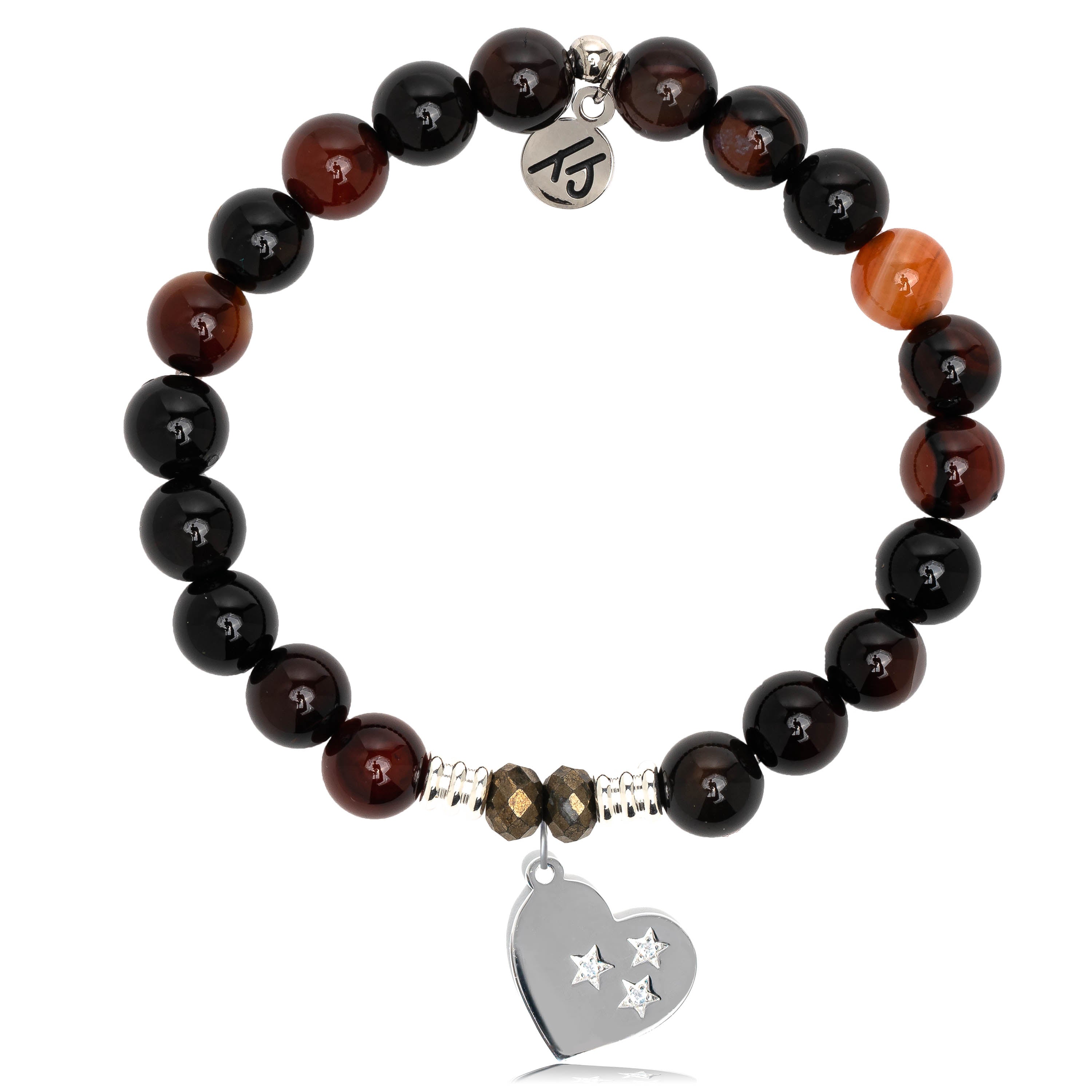 Sardonyx Stone Bracelet with Wishing Heart Sterling Silver Charm