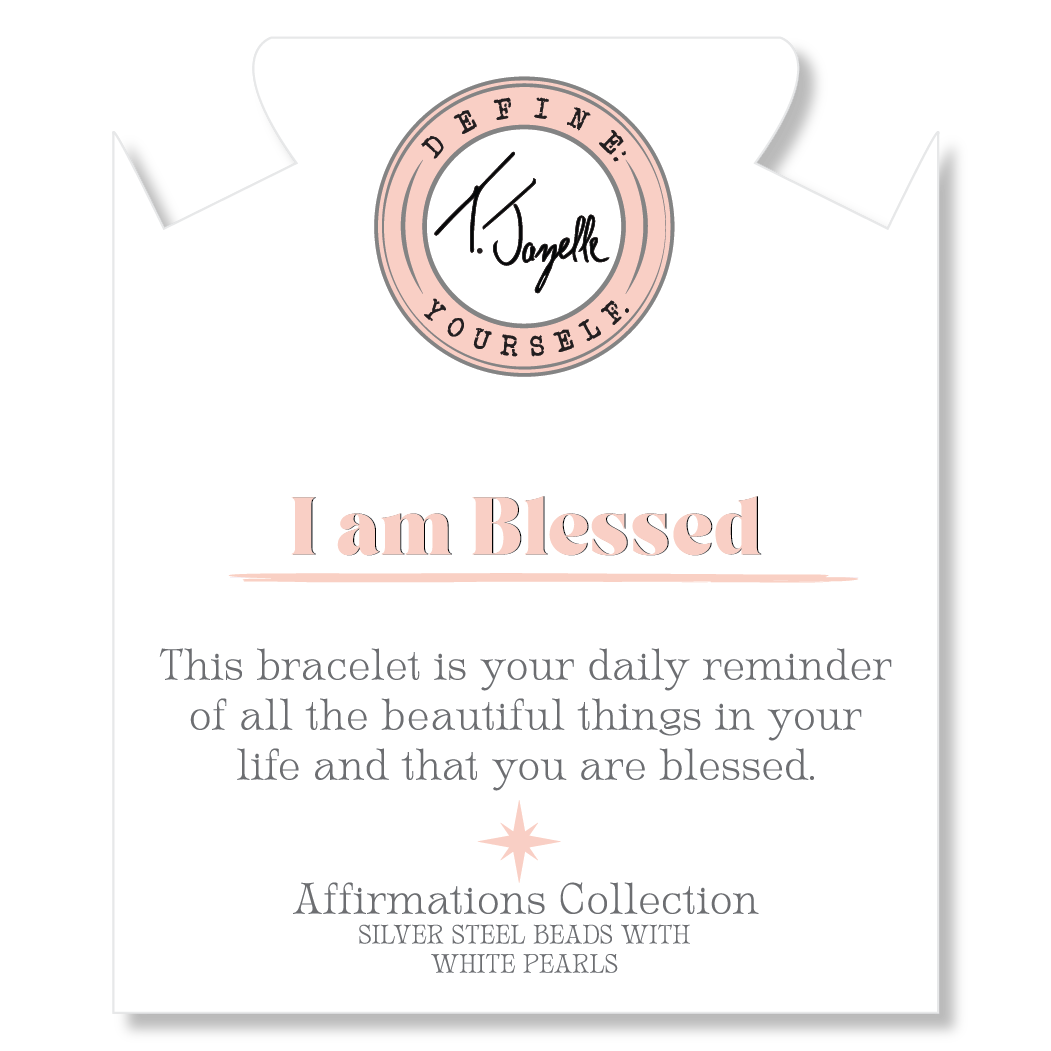 Silver Affirmations Collection- I am Blessed Pearl Bracelet