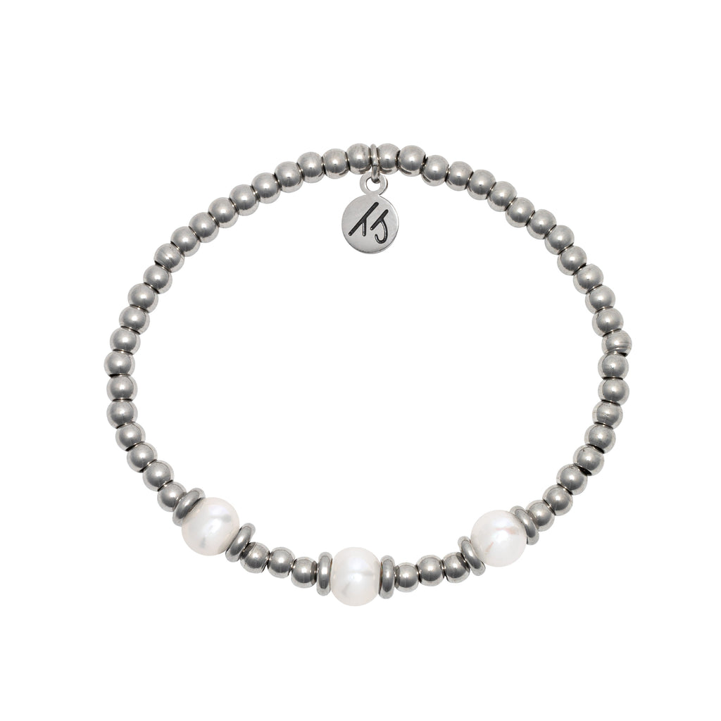 Silver Affirmations Collection- I am Blessed Pearl Bracelet