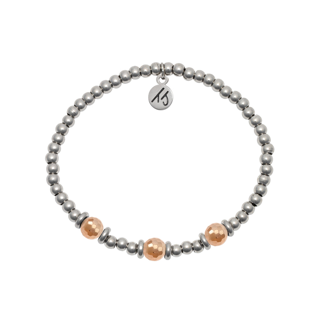 Silver Affirmations Collection- Thankful For You Champagne Agate Bracelet